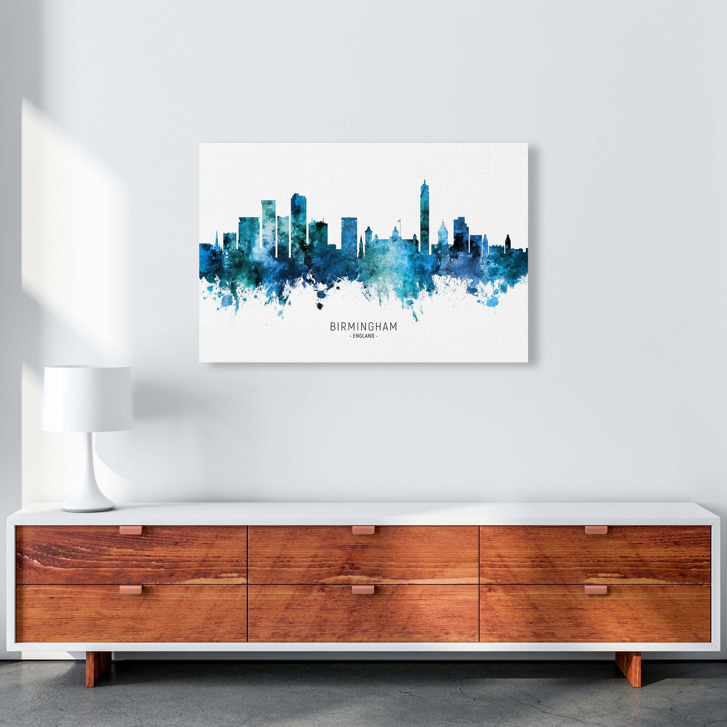 Birmingham England Skyline Blue City Name by Michael Tompsett A1 Canvas