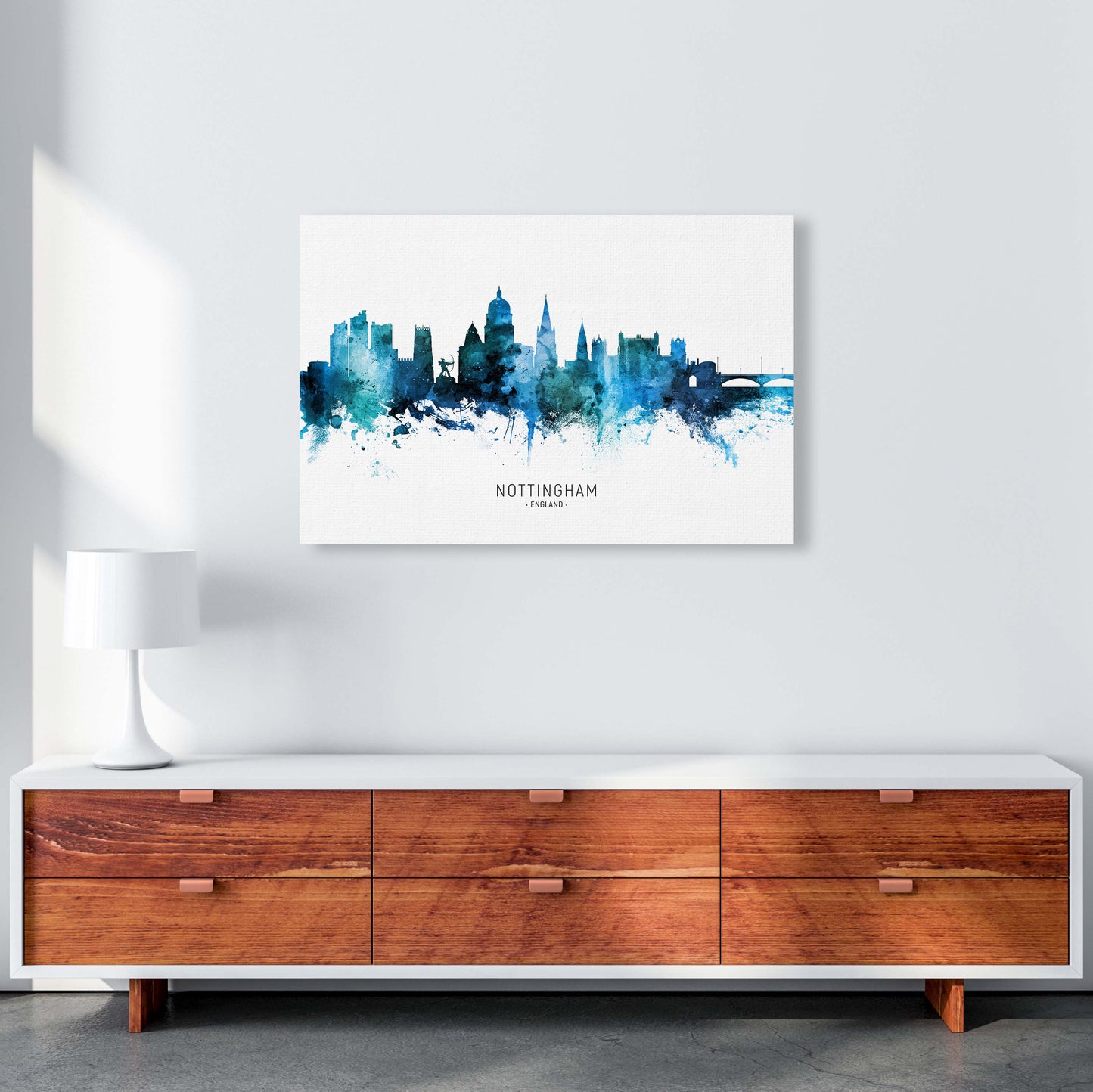Nottingham England Skyline Blue City Name by Michael Tompsett A1 Canvas
