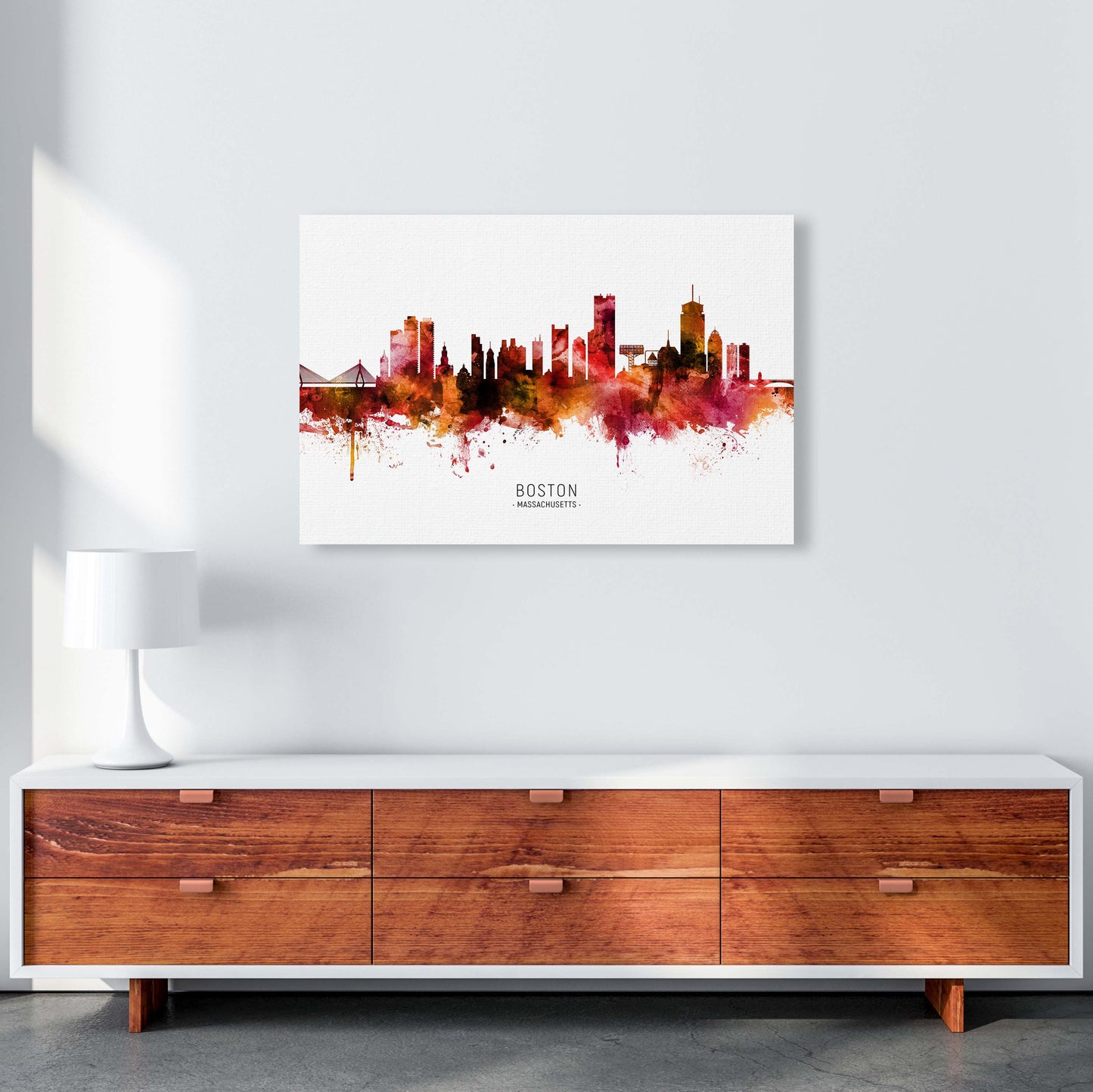 Boston Massachusetts Skyline Red City Name by Michael Tompsett A1 Canvas