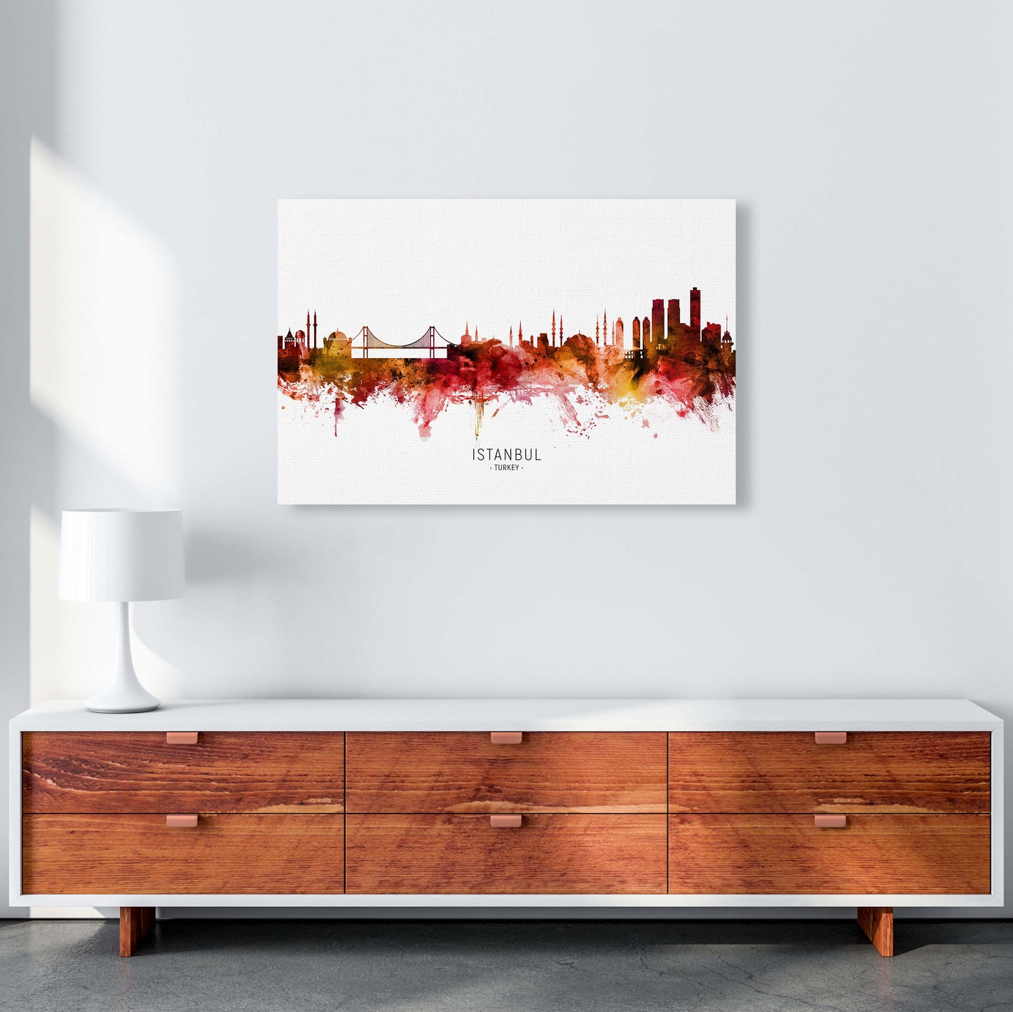 Istanbul Turkey Skyline Red City Name by Michael Tompsett A1 Canvas