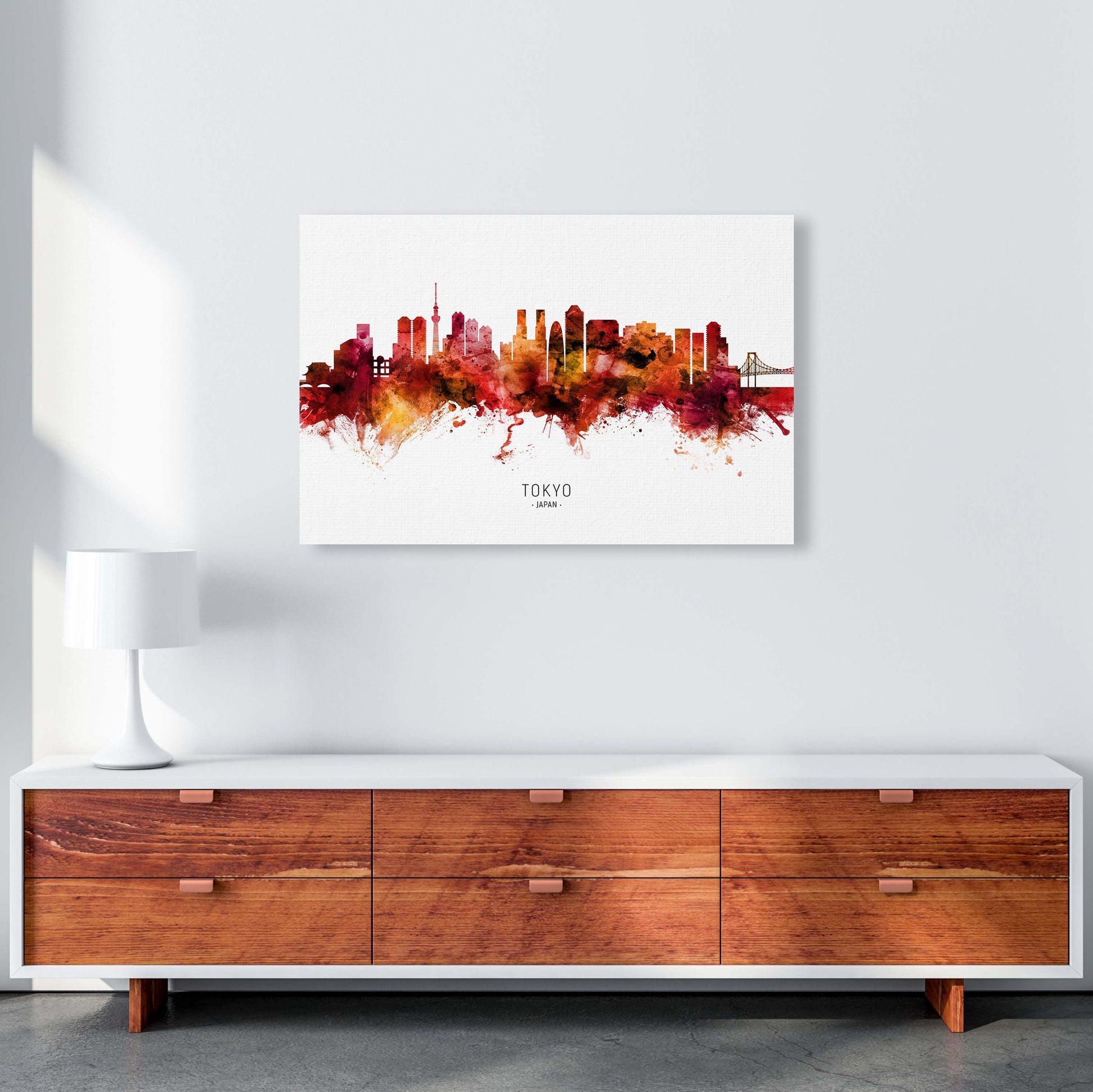 Tokyo Japan Skyline Red City Name Print by Michael Tompsett A1 Canvas