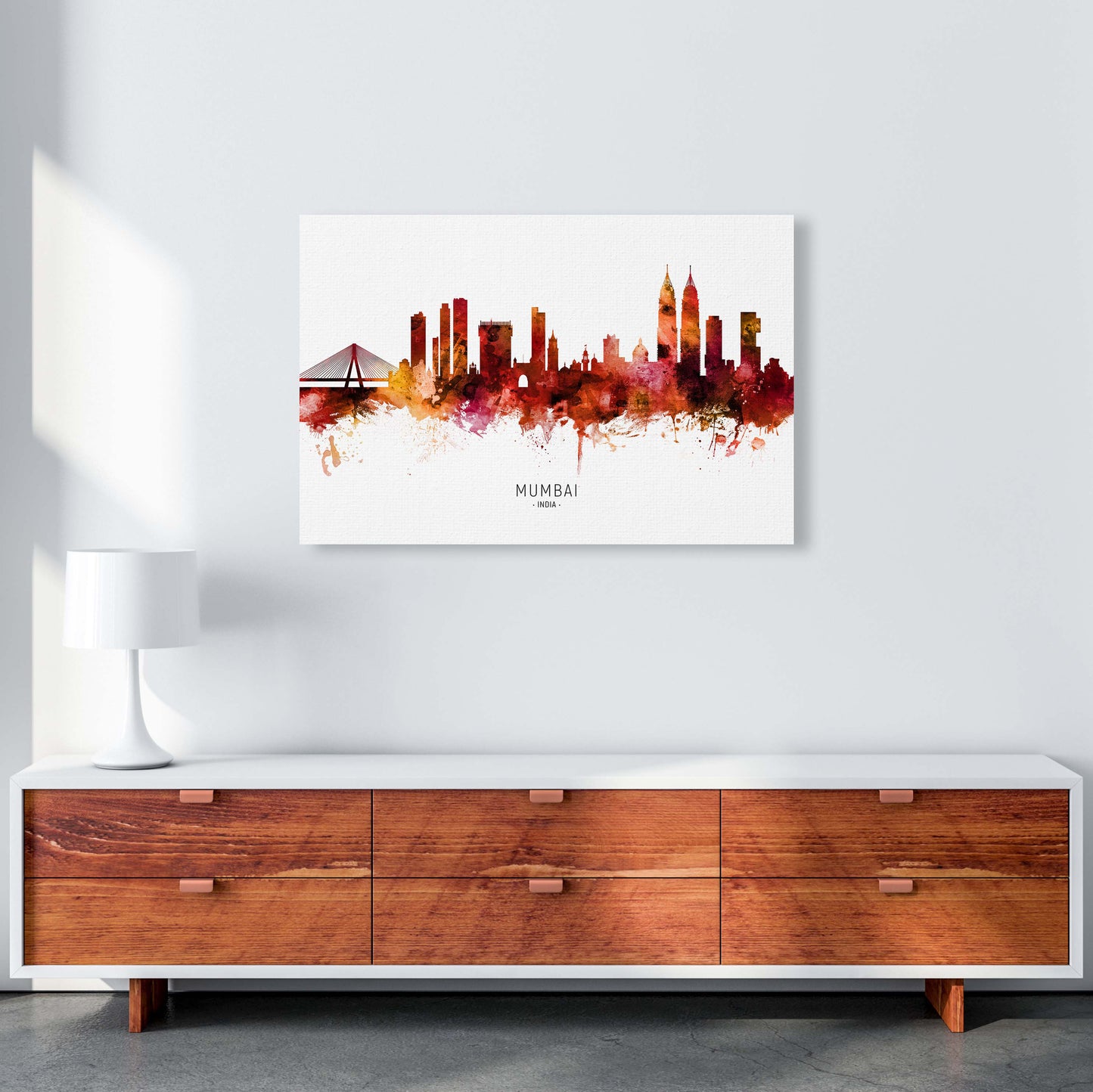 Mumbai India Skyline Red City Name Print by Michael Tompsett A1 Canvas