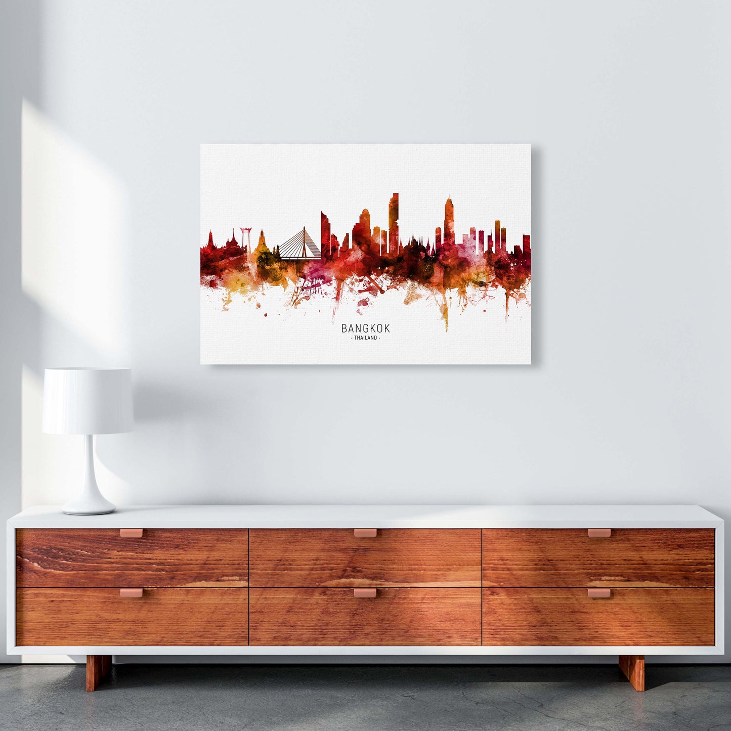 Bangkok Thailand Skyline Red City Name by Michael Tompsett A1 Canvas