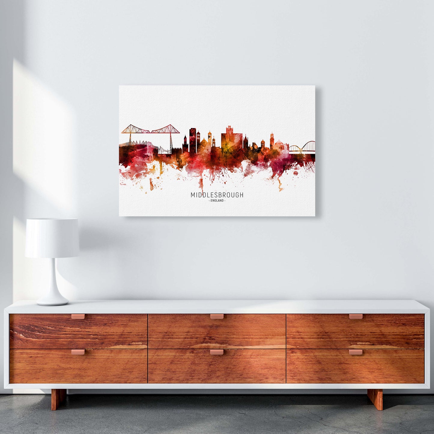 Middlesbrough England Skyline Red City Name by Michael Tompsett A1 Canvas