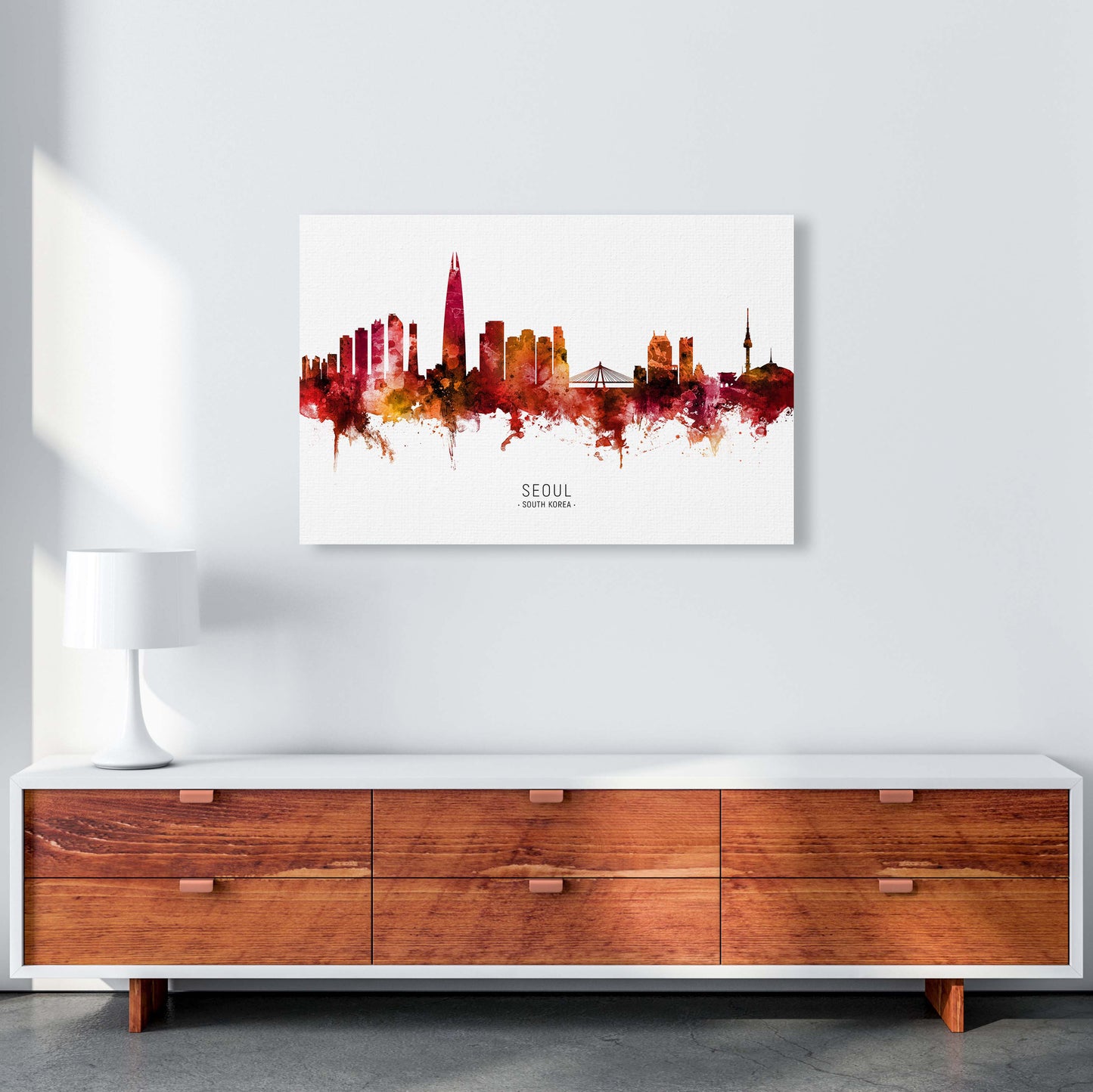 Seoul South Korea Skyline Red City Name by Michael Tompsett A1 Canvas