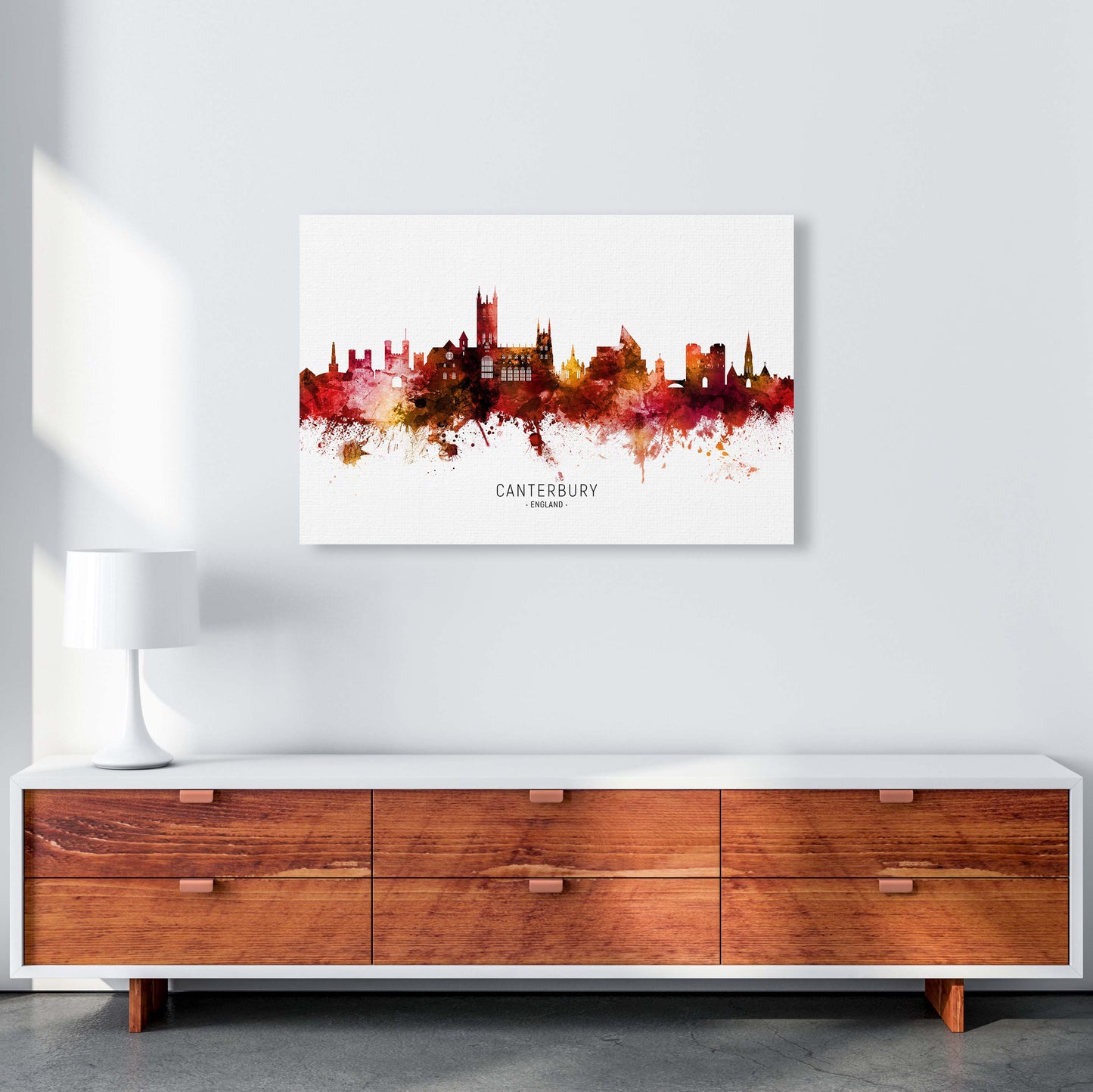 Canterbury England Skyline Red City Name by Michael Tompsett A1 Canvas