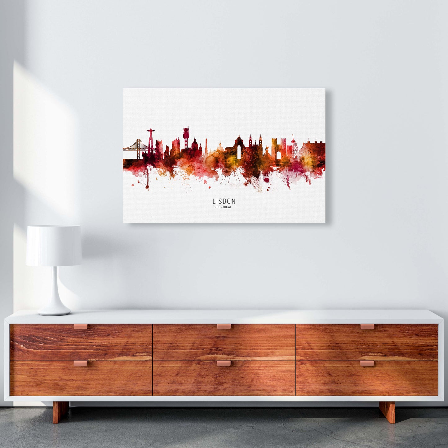 Lisbon Portugal Skyline Red City Name by Michael Tompsett A1 Canvas