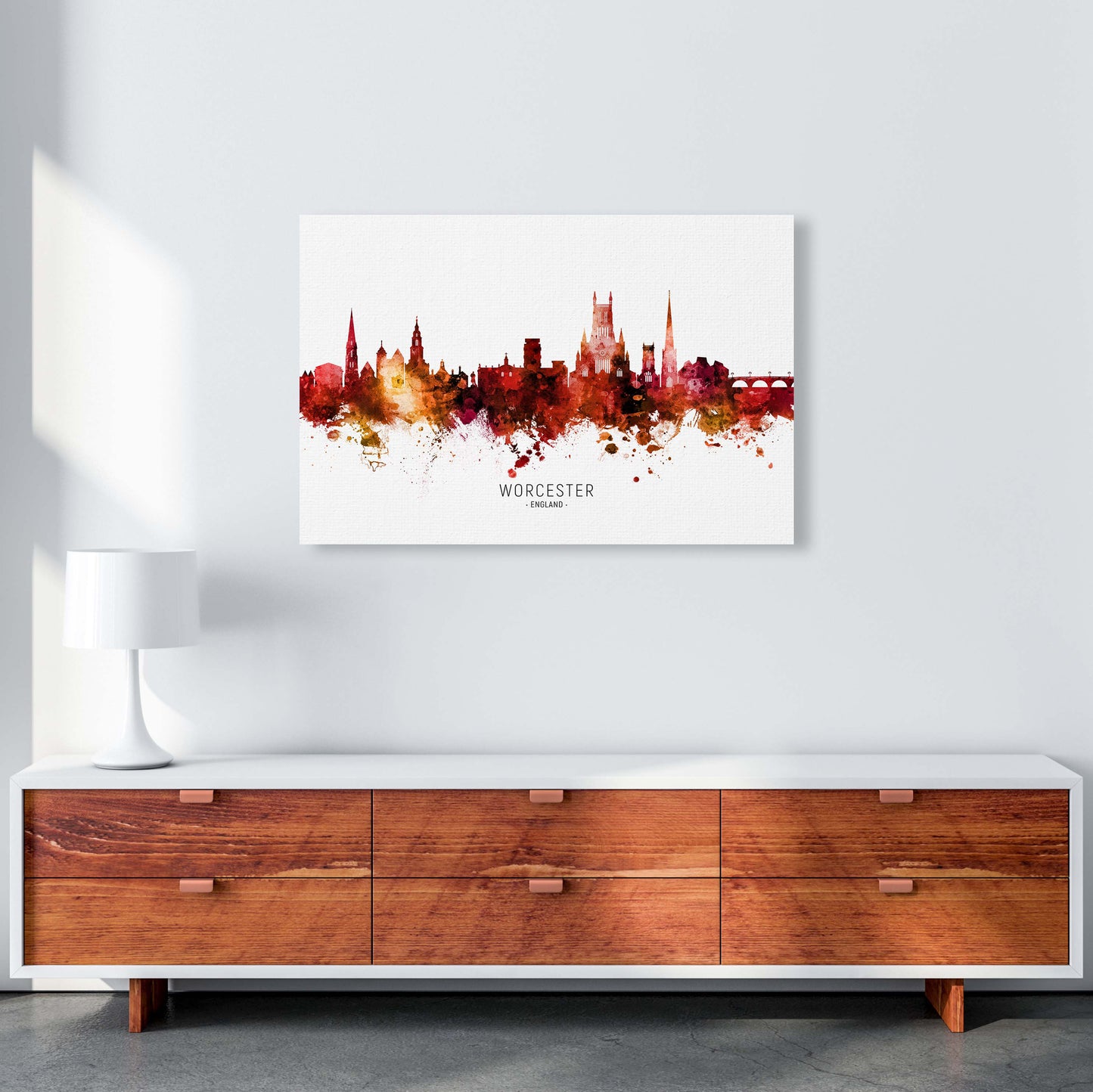 Worcester England Skyline Red City Name by Michael Tompsett A1 Canvas