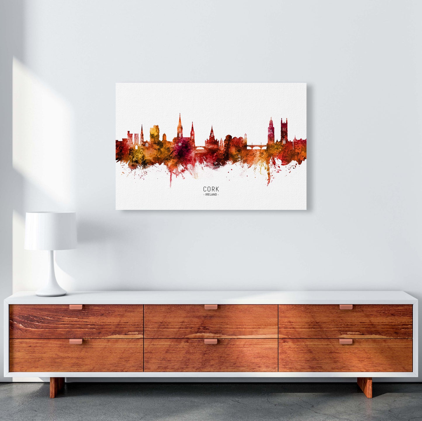 Cork Ireland Skyline Red City Name Print by Michael Tompsett A1 Canvas
