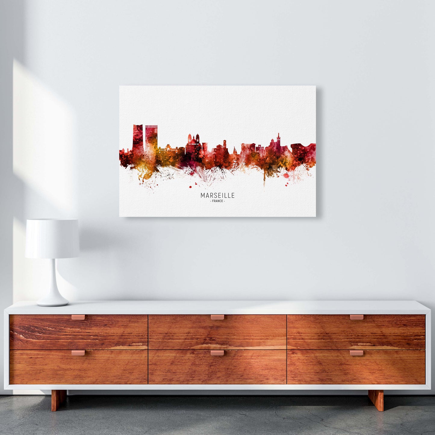 Marseille France Skyline Red City Name by Michael Tompsett A1 Canvas