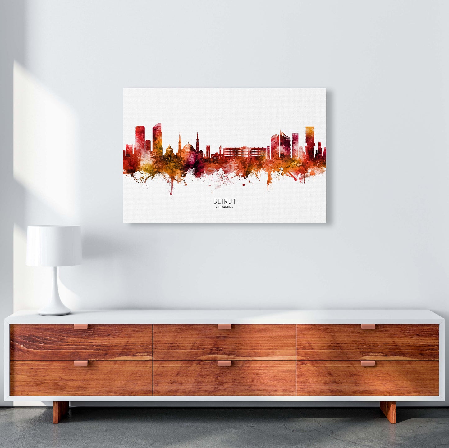Beirut Lebanon Skyline Red City Name by Michael Tompsett A1 Canvas