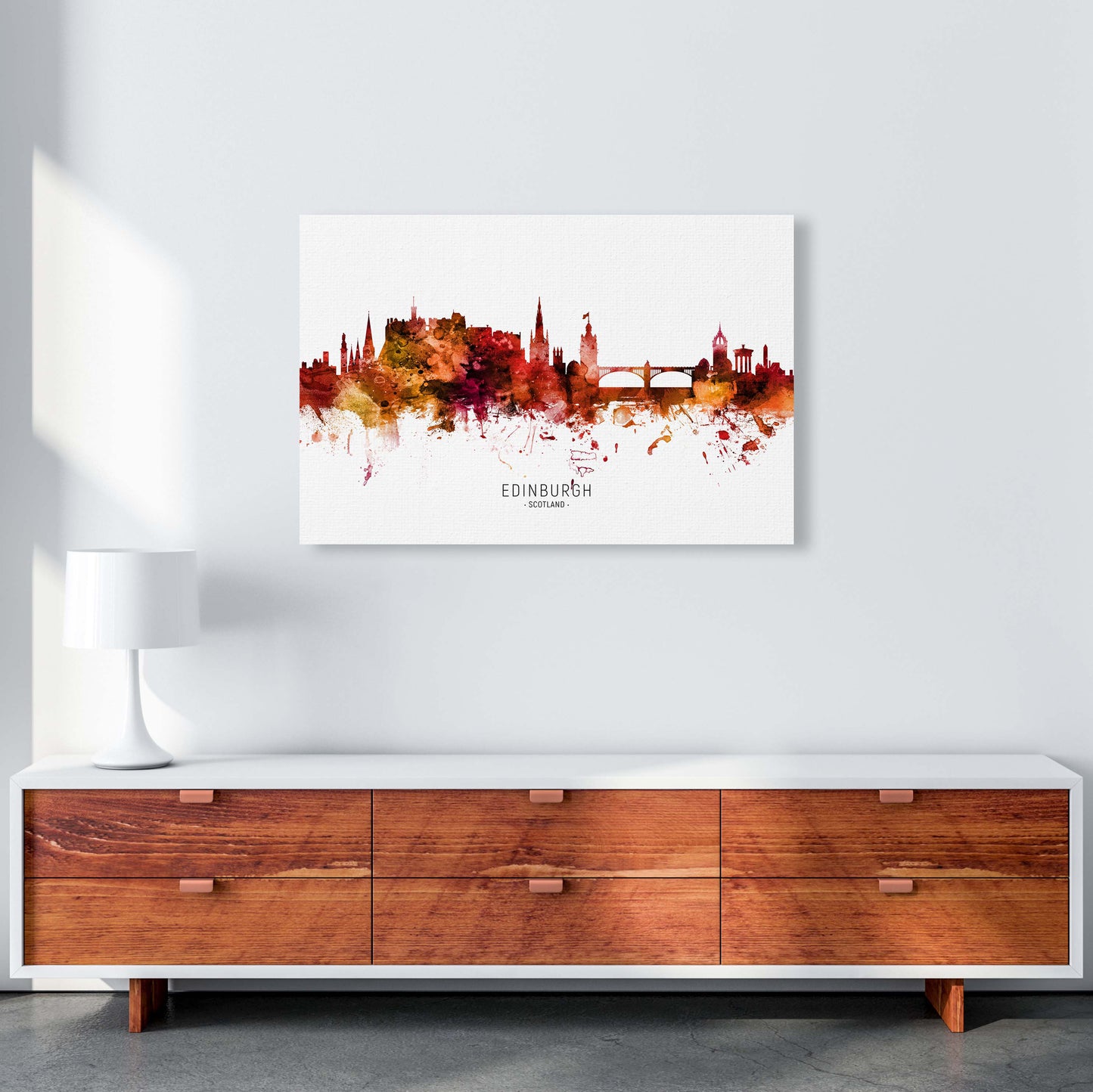 Edinburgh Scotland Skyline Red City Name by Michael Tompsett A1 Canvas