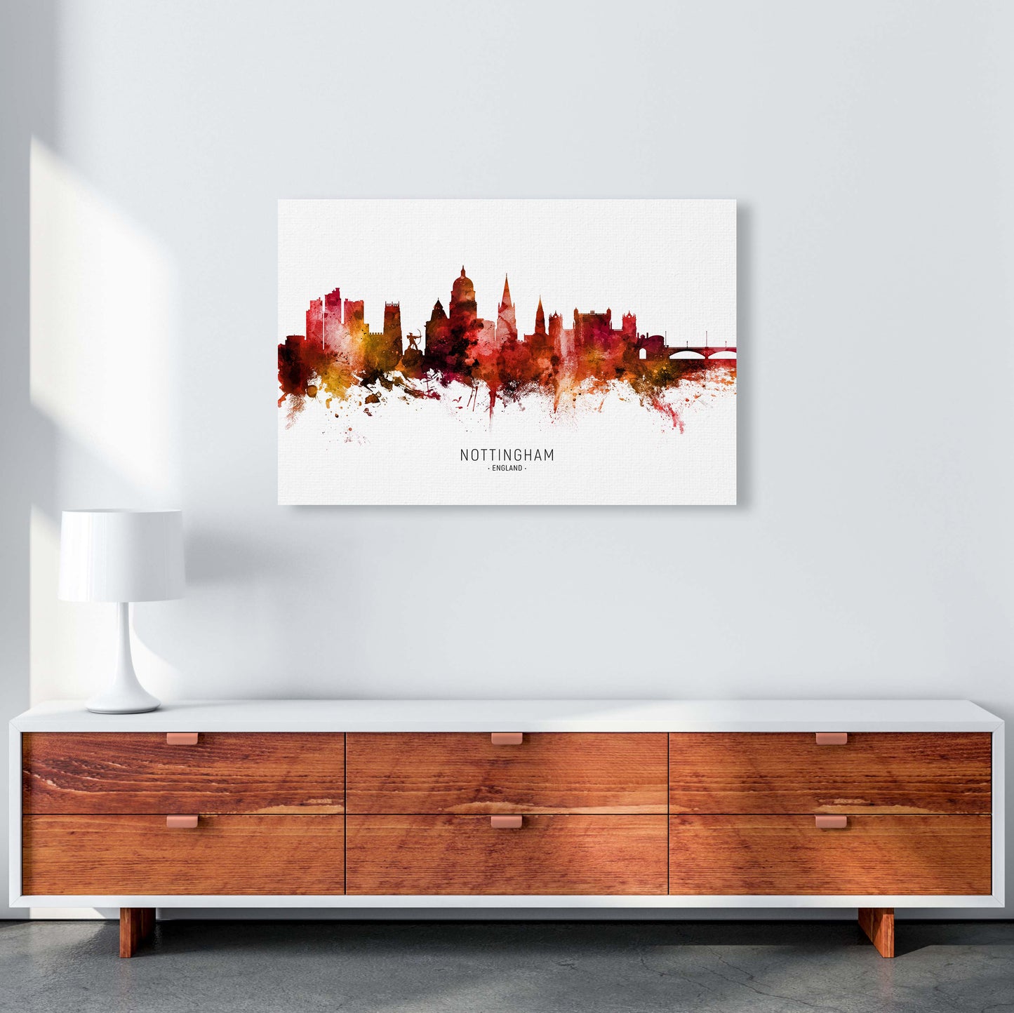 Nottingham England Skyline Red City Name by Michael Tompsett A1 Canvas