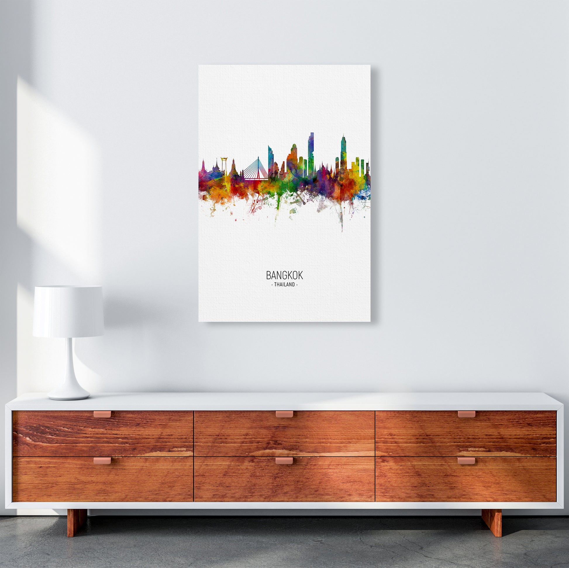 Bangkok Thailand Skyline Portrait Art Print by Michael Tompsett A1 Canvas