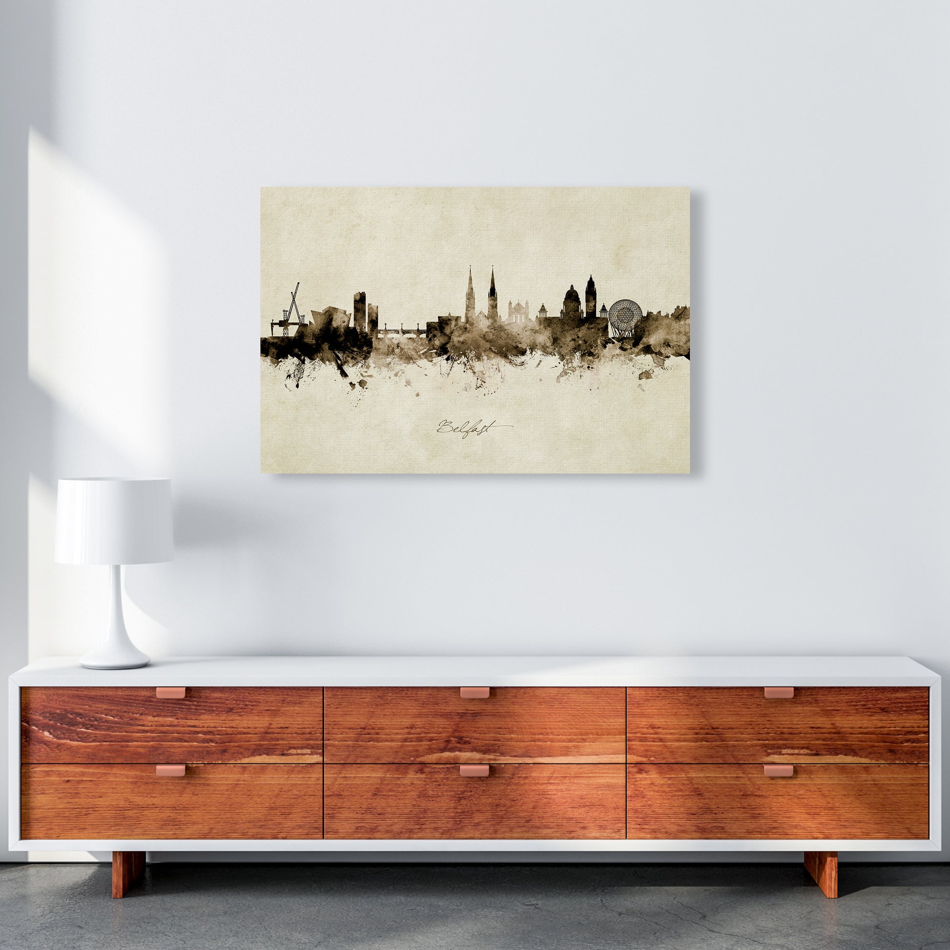 Belfast Northern Ireland Skyline Vintage Art Print by Michael Tompsett A1 Canvas