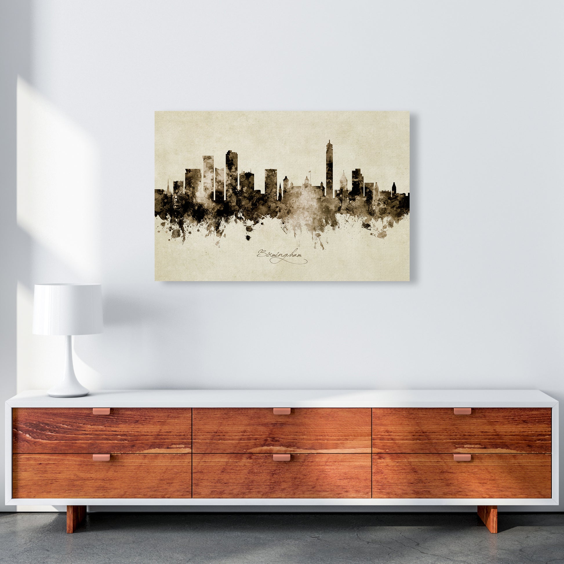 Birmingham England Skyline Vintage Art Print by Michael Tompsett A1 Canvas