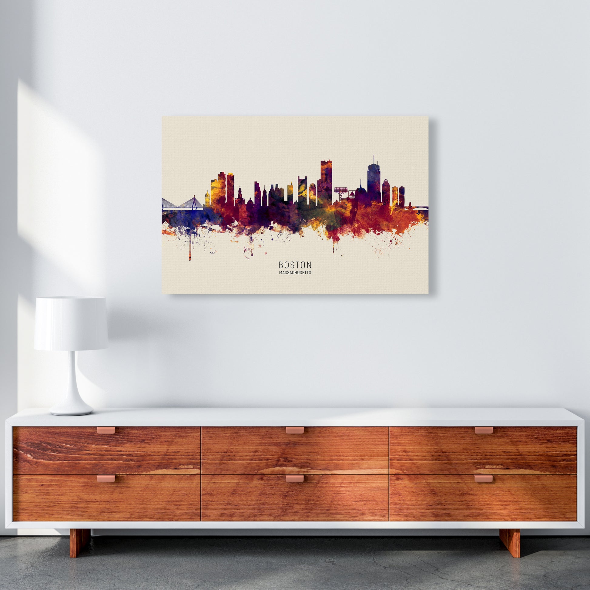 Boston Massachusetts Skyline Autumn City Name Art Print by Michael Tompsett A1 Canvas