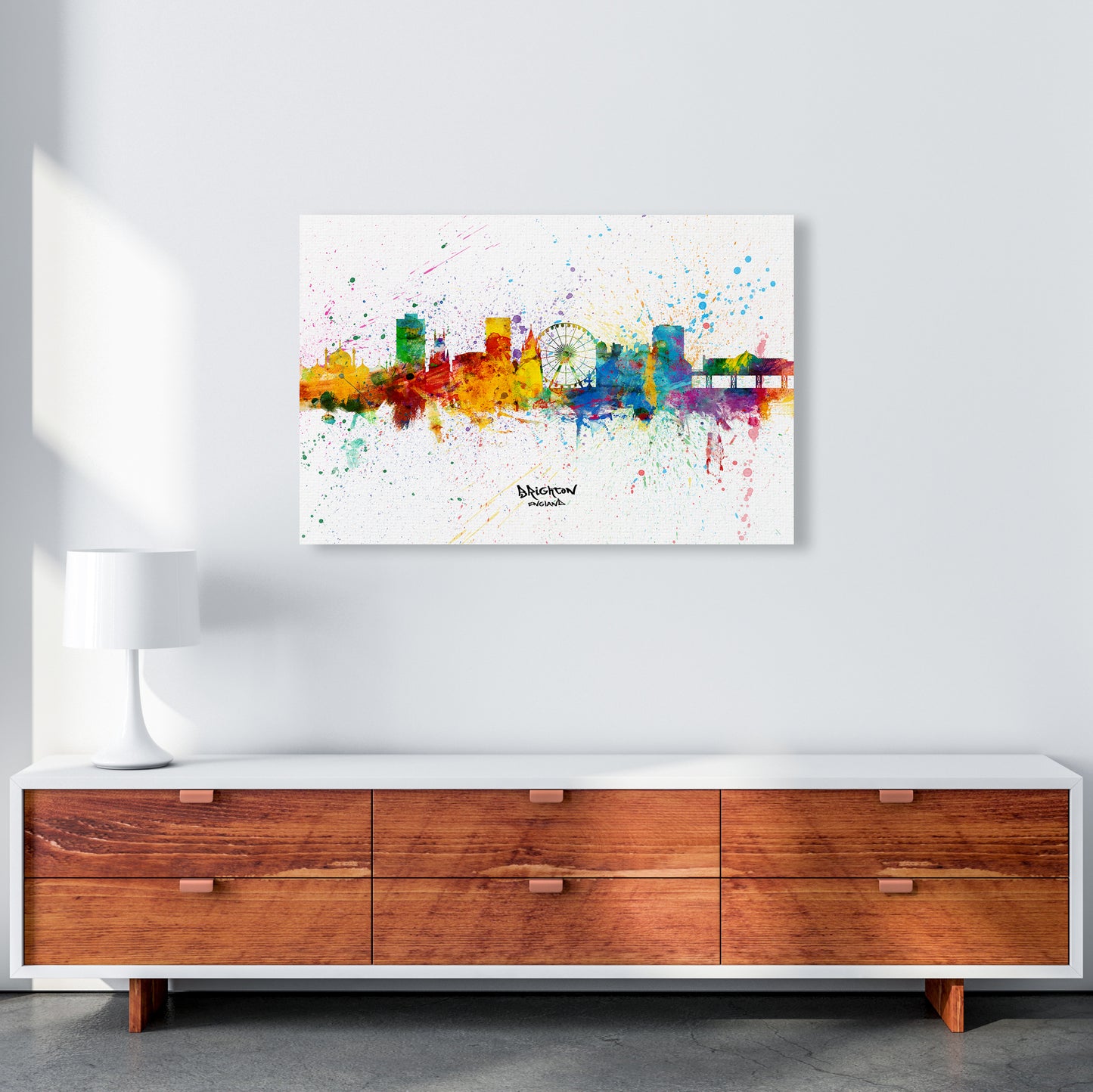 Brighton England Skyline Splash Art Print by Michael Tompsett A1 Canvas