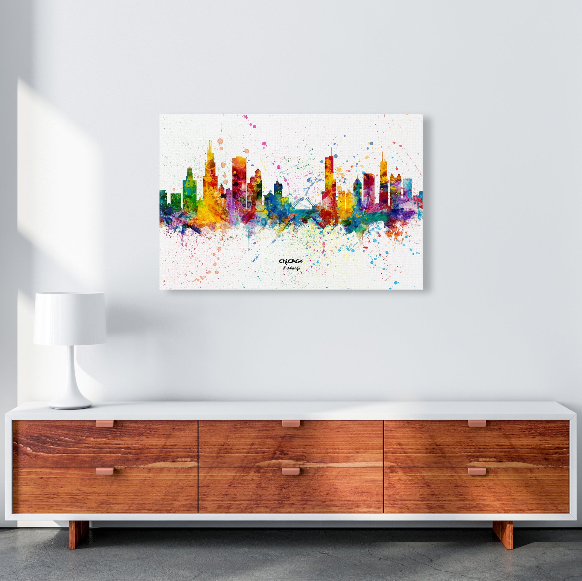 Chicago Illinois Skyline Splash Art Print by Michael Tompsett A1 Canvas