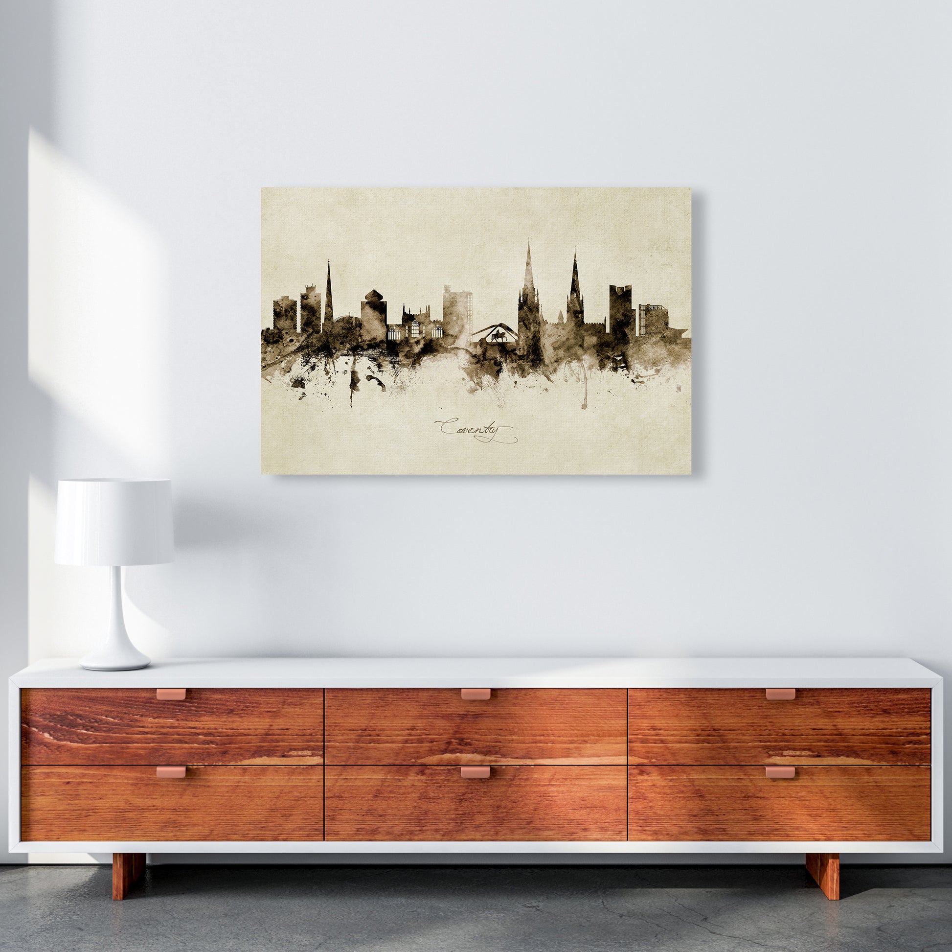 Coventry England Skyline Vintage Art Print by Michael Tompsett A1 Canvas