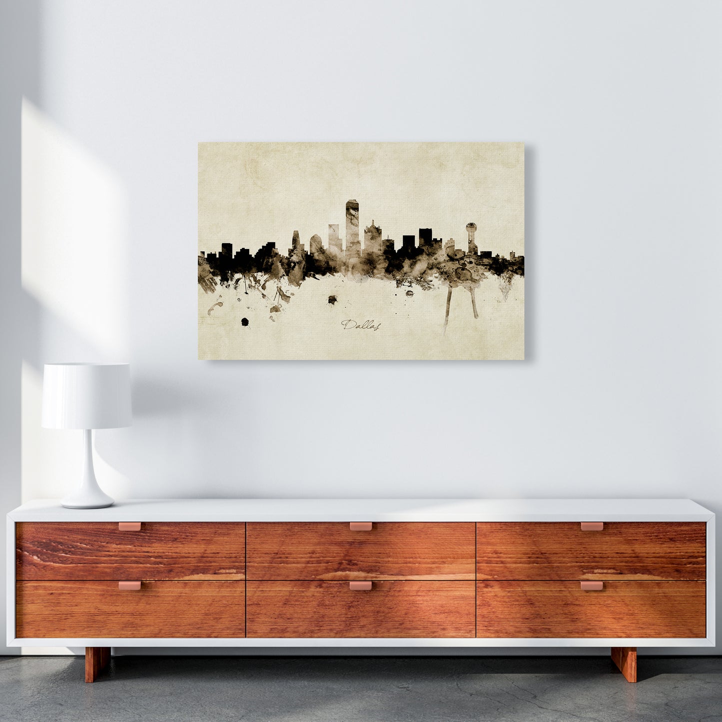 Dallas Texas Skyline Vintage Art Print by Michael Tompsett A1 Canvas