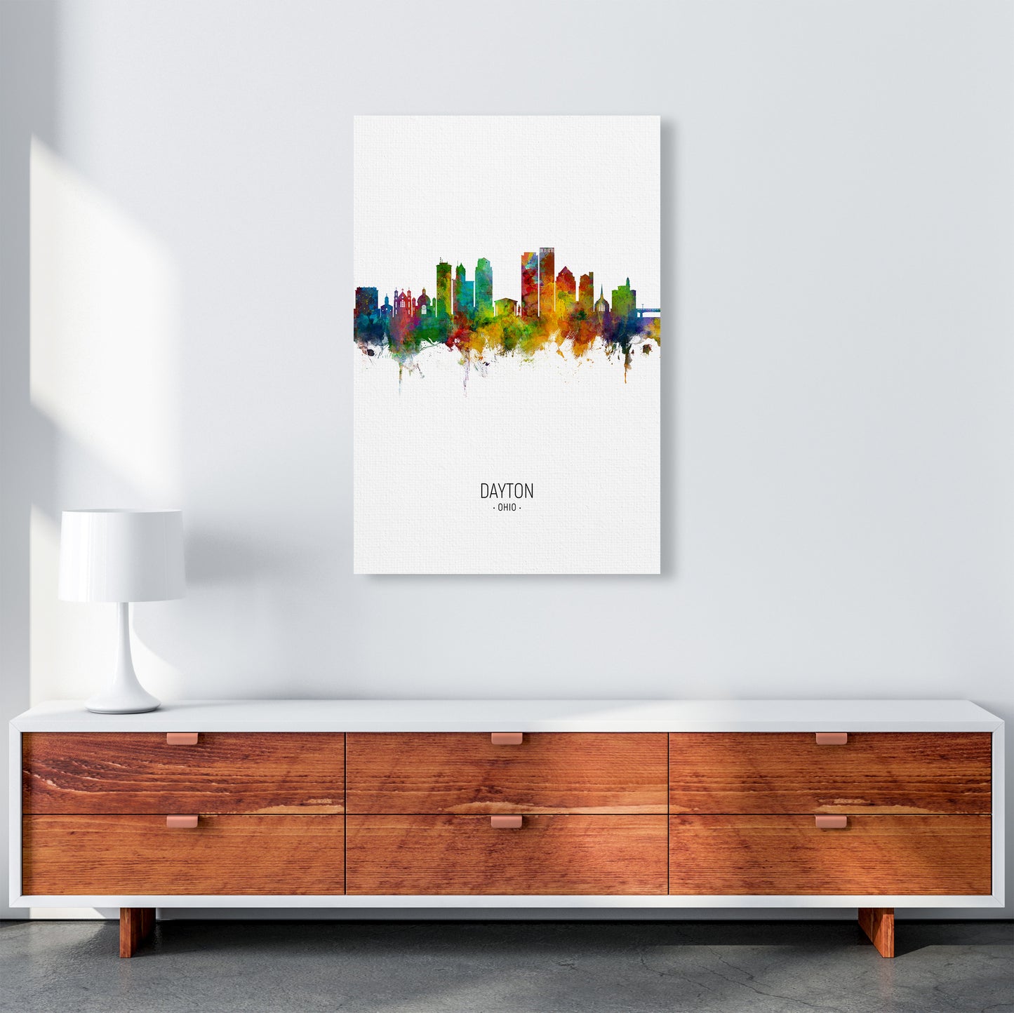 Dayton Ohio Skyline Portrait Art Print by Michael Tompsett A1 Canvas