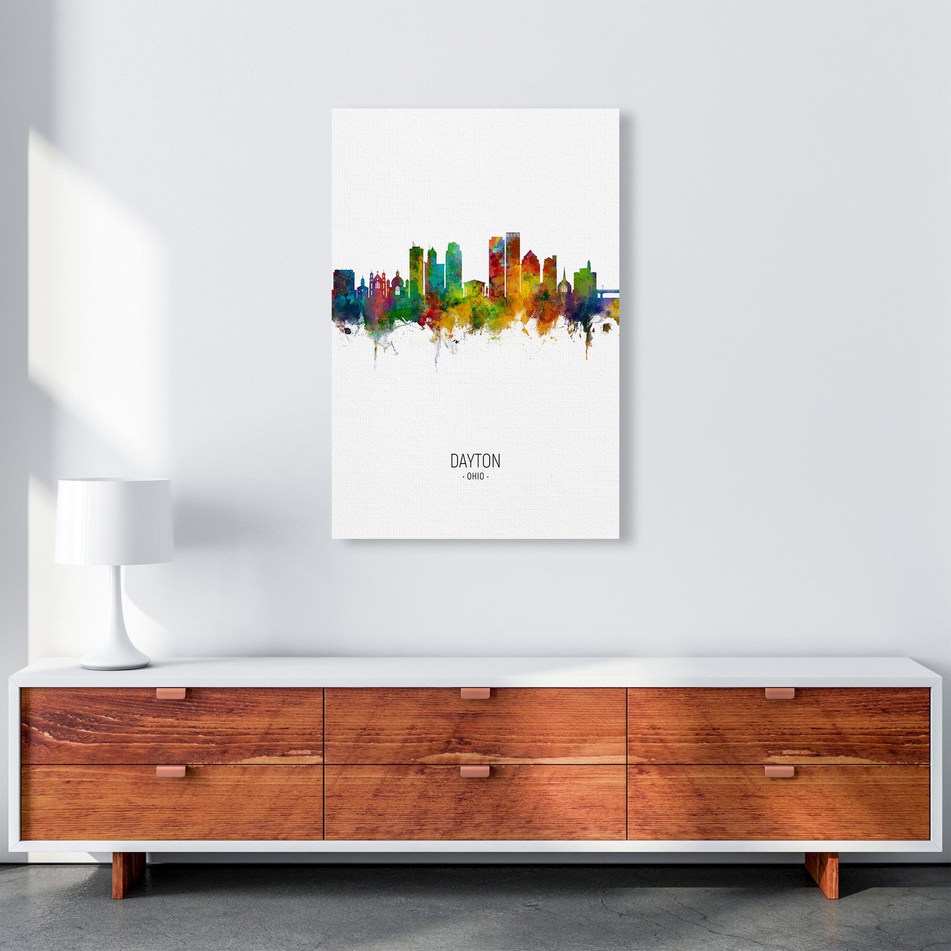 Dayton Ohio Skyline Portrait Art Print by Michael Tompsett A1 Canvas