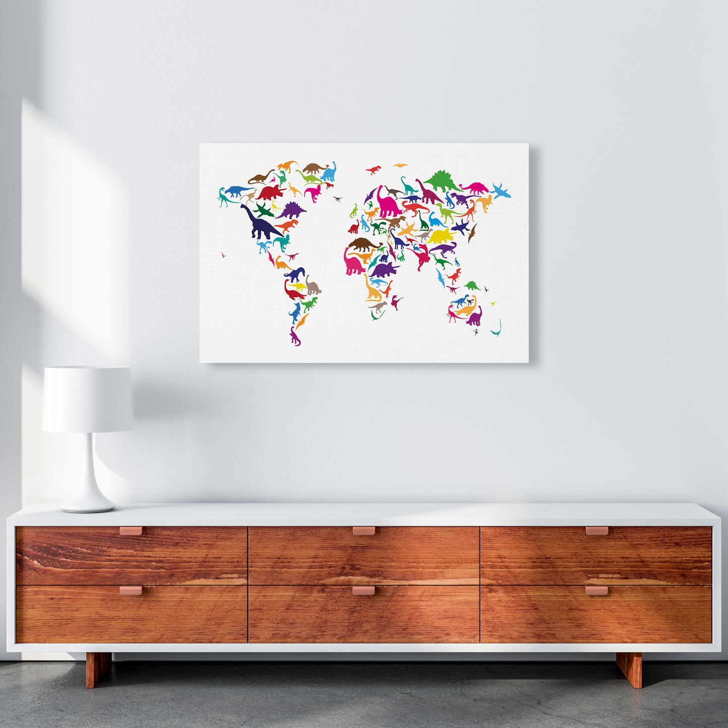 Dinosaur Map Colours Art Print by Michael Tompsett A1 Canvas