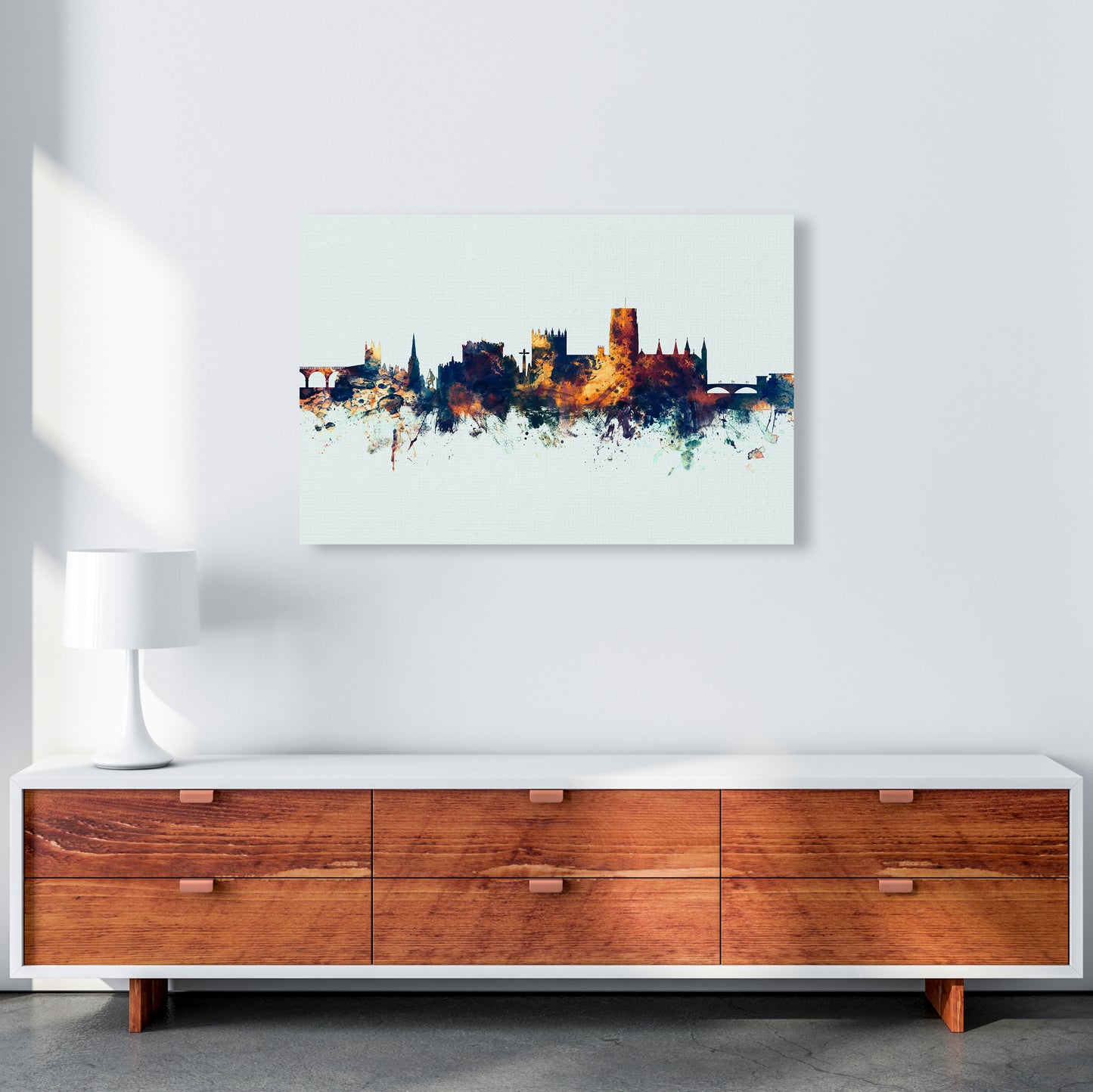 Durham England Skyline Blue Orange Art Print by Michael Tompsett A1 Canvas