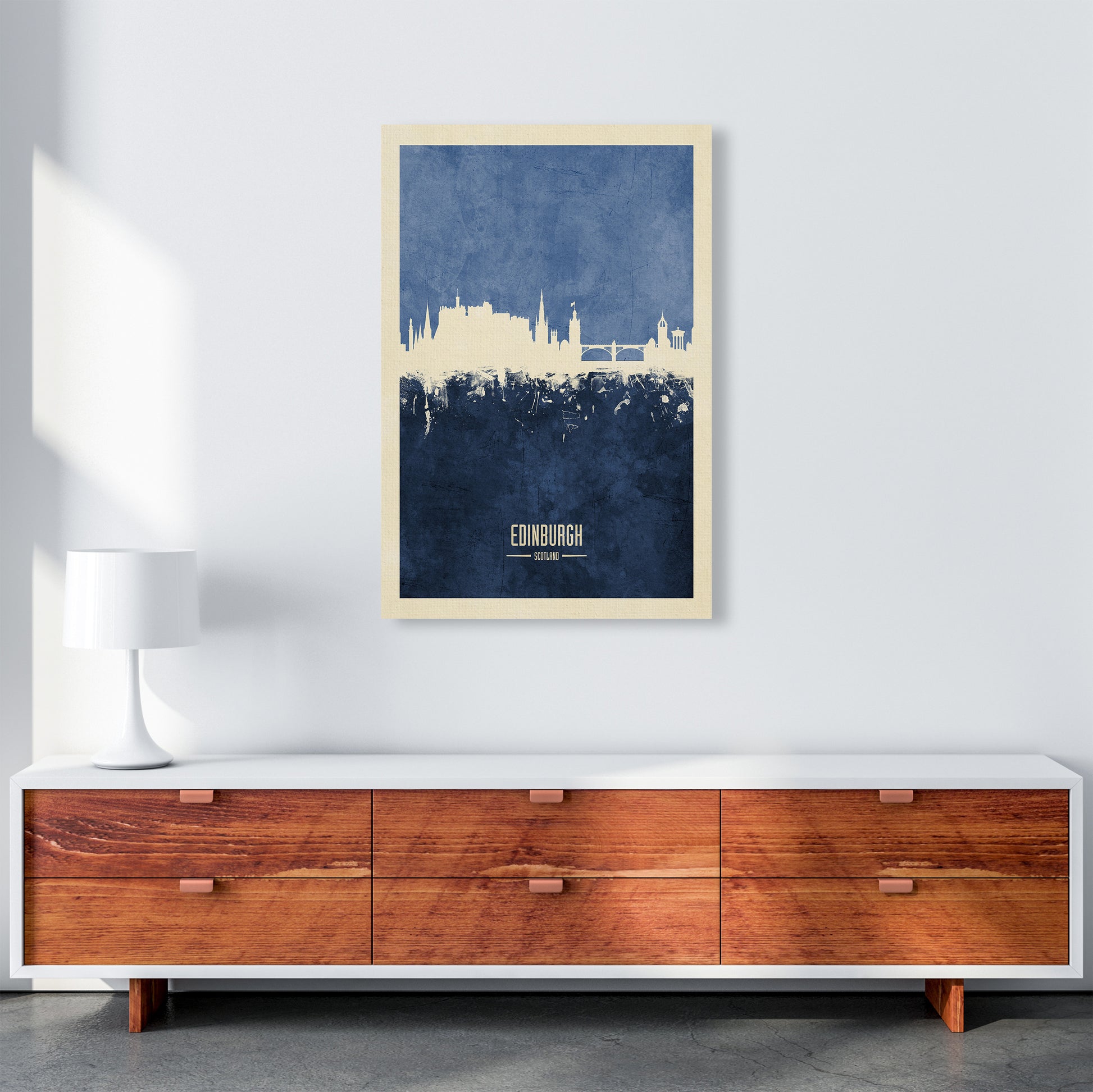 Edinburgh Scotland Skyline Portrait Navy Art Print by Michael Tompsett A1 Canvas