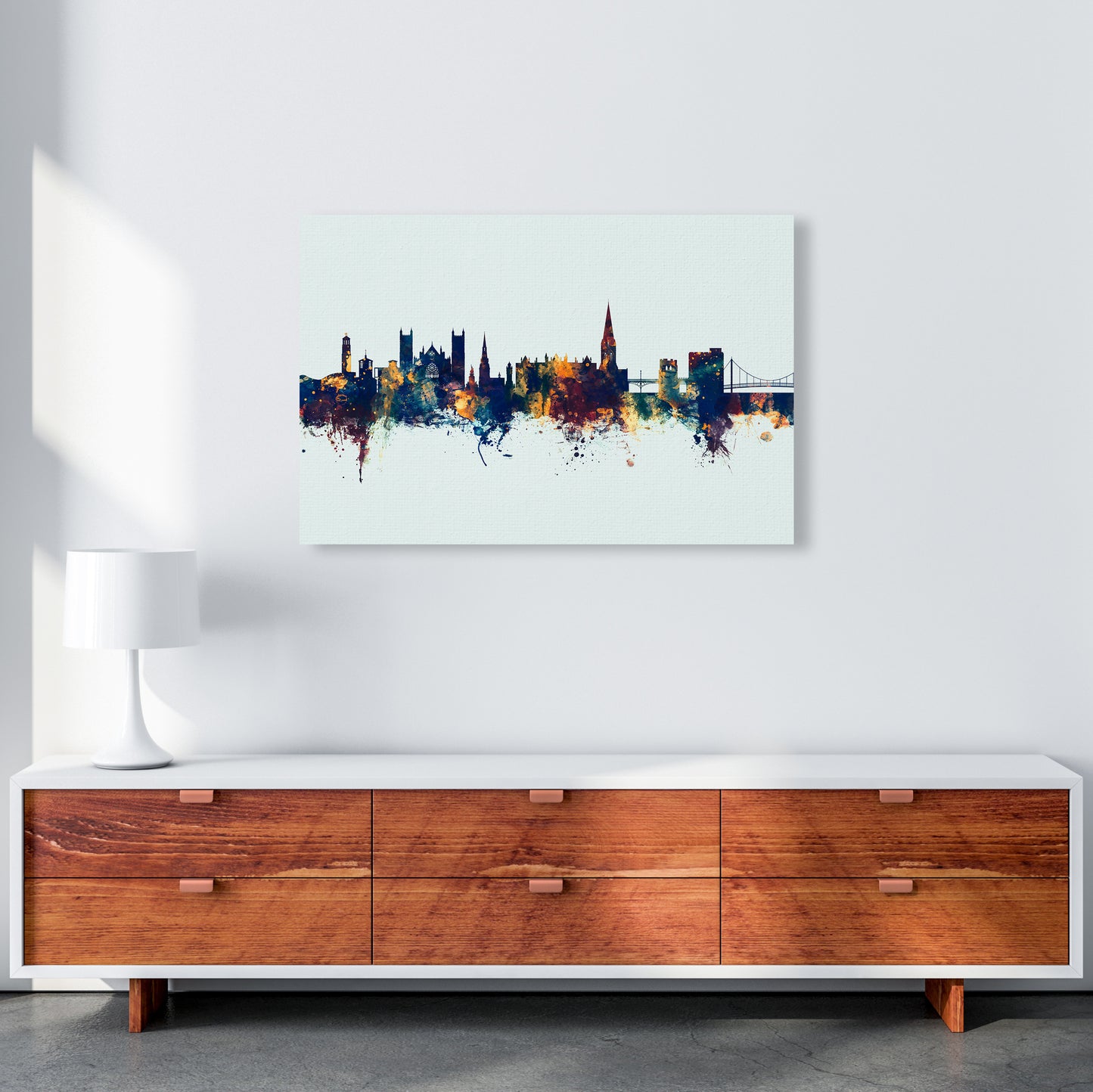 Exeter England Skyline Blue Orange Art Print by Michael Tompsett A1 Canvas