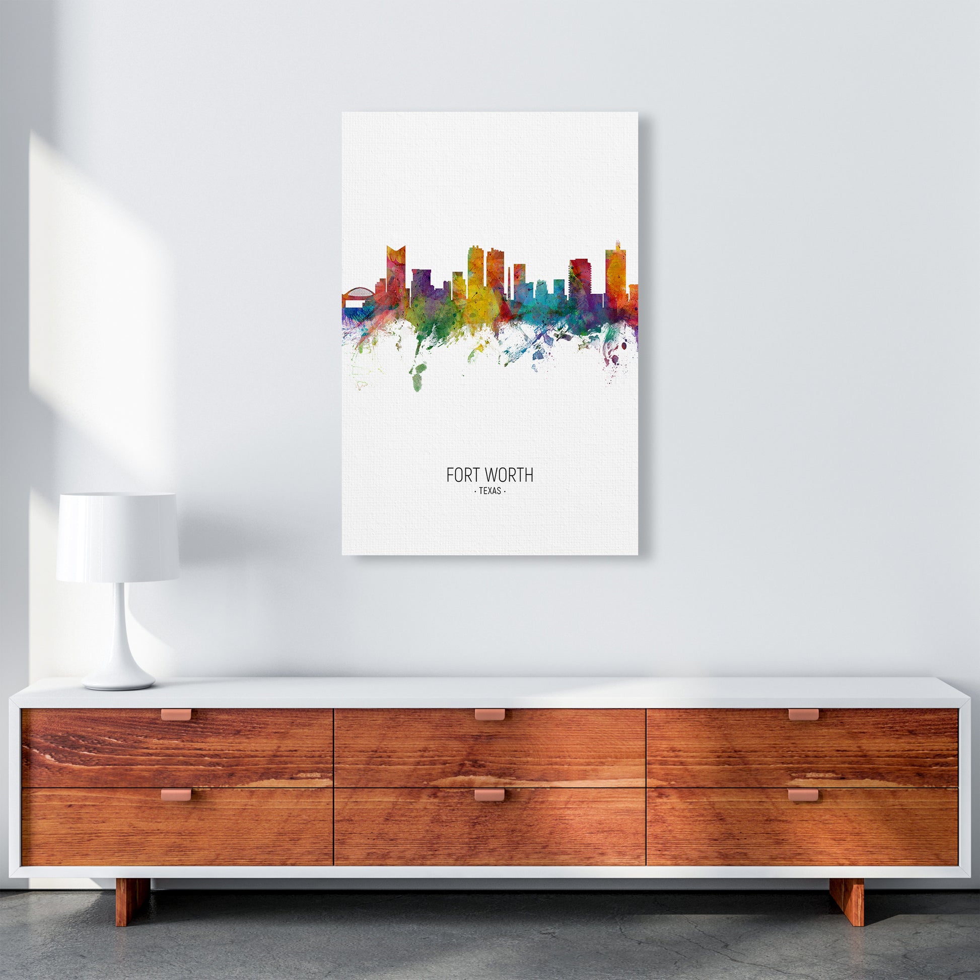 Fort Worth Texas Skyline Portrait Art Print by Michael Tompsett A1 Canvas