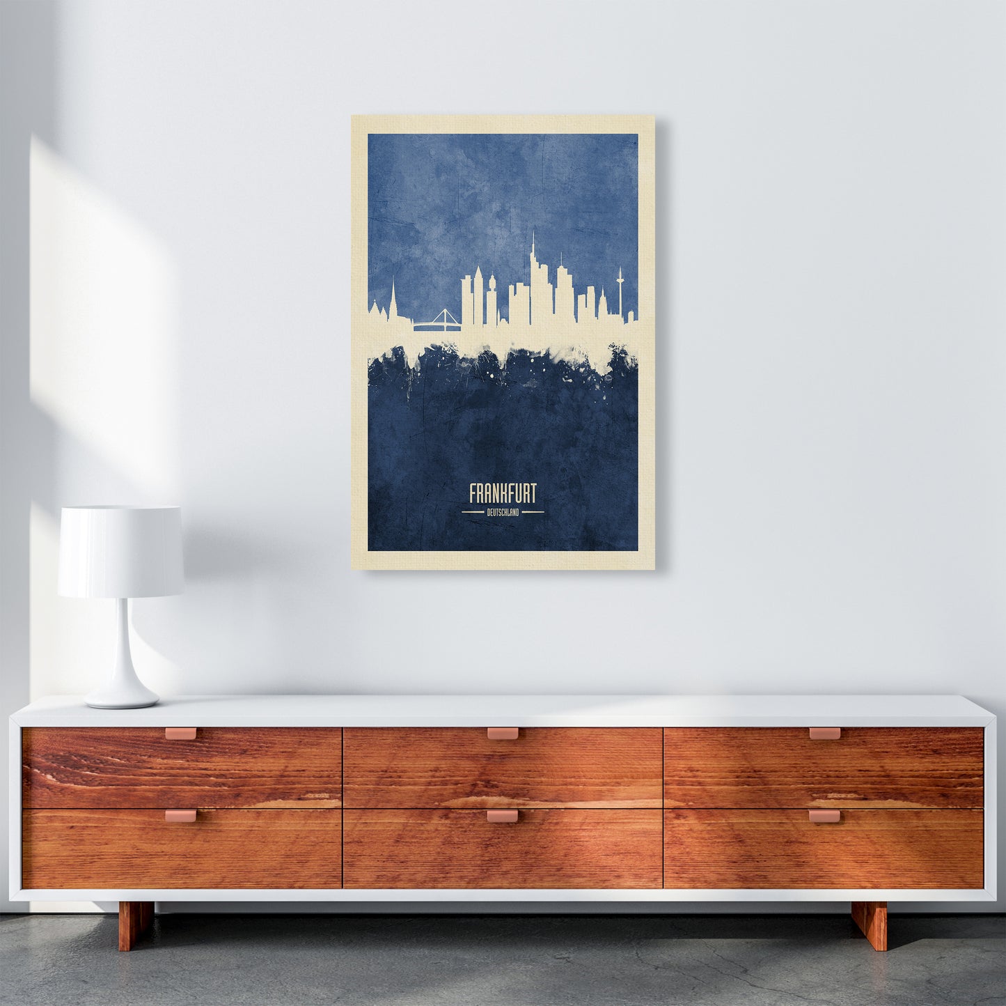 Frankfurt Germany Skyline Portrait Navy Art Print by Michael Tompsett A1 Canvas