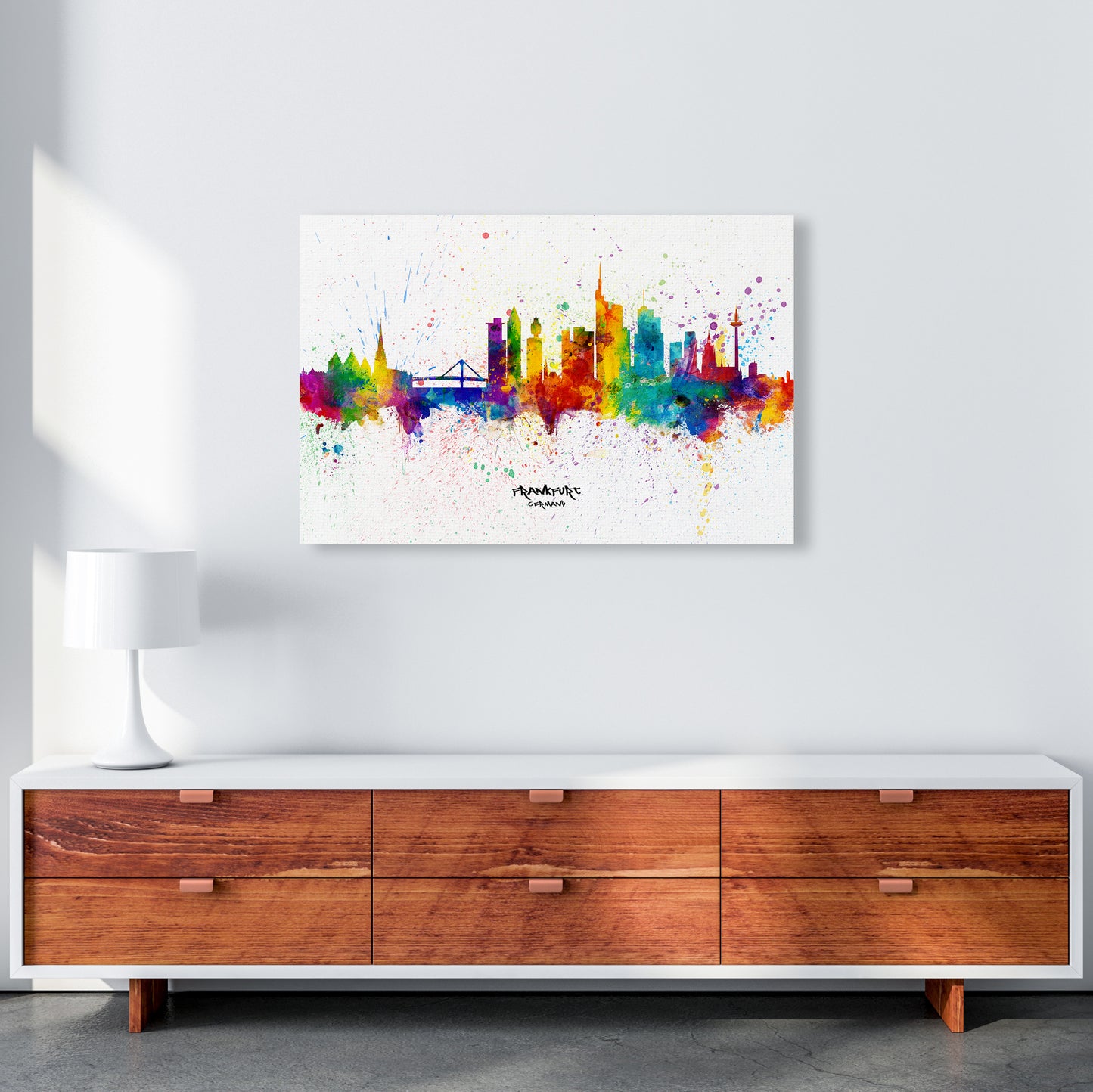 Frankfurt Germany Skyline Splash Art Print by Michael Tompsett A1 Canvas