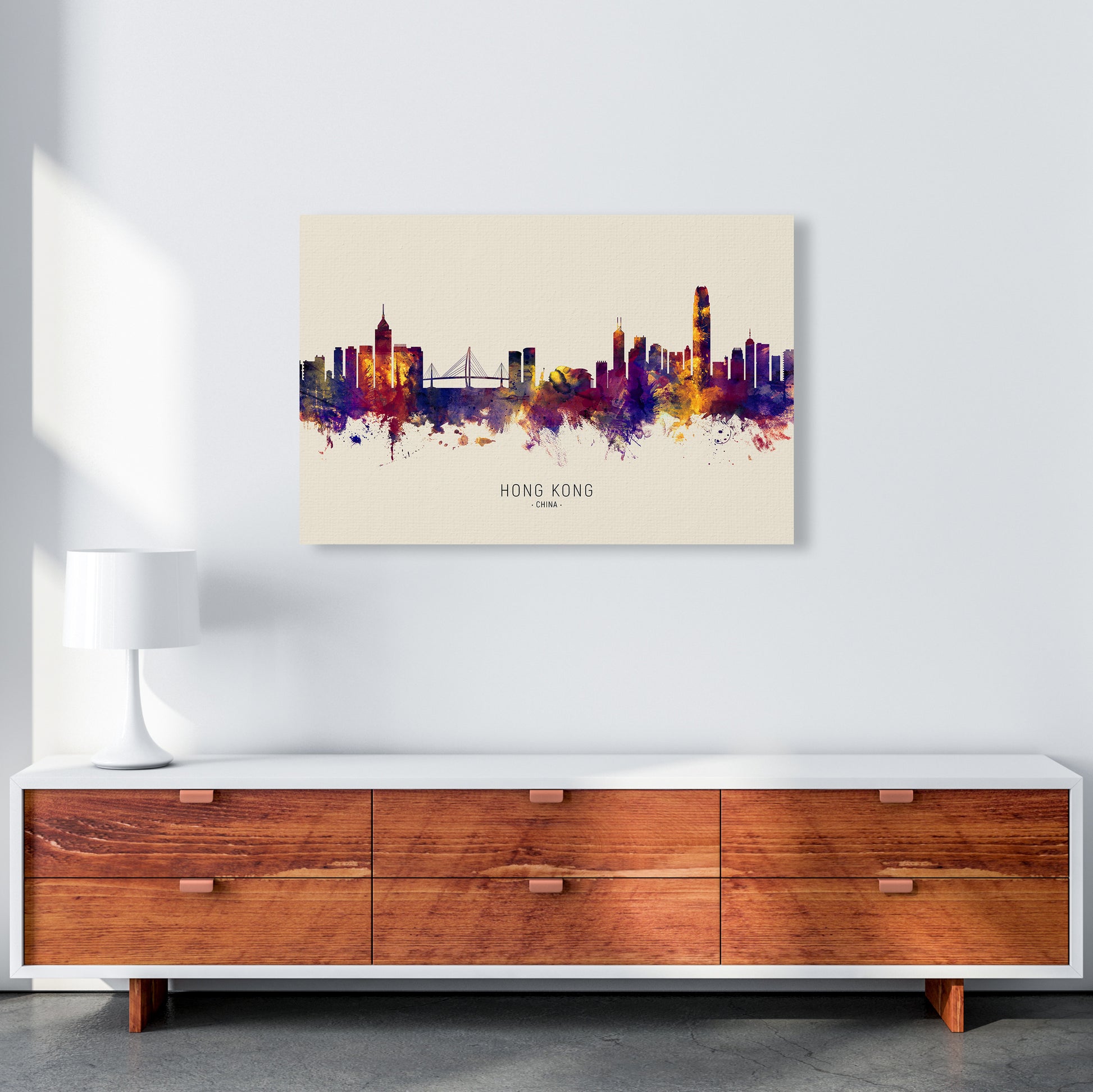 Hong Kong China Skyline Autumn City Name Art Print by Michael Tompsett A1 Canvas