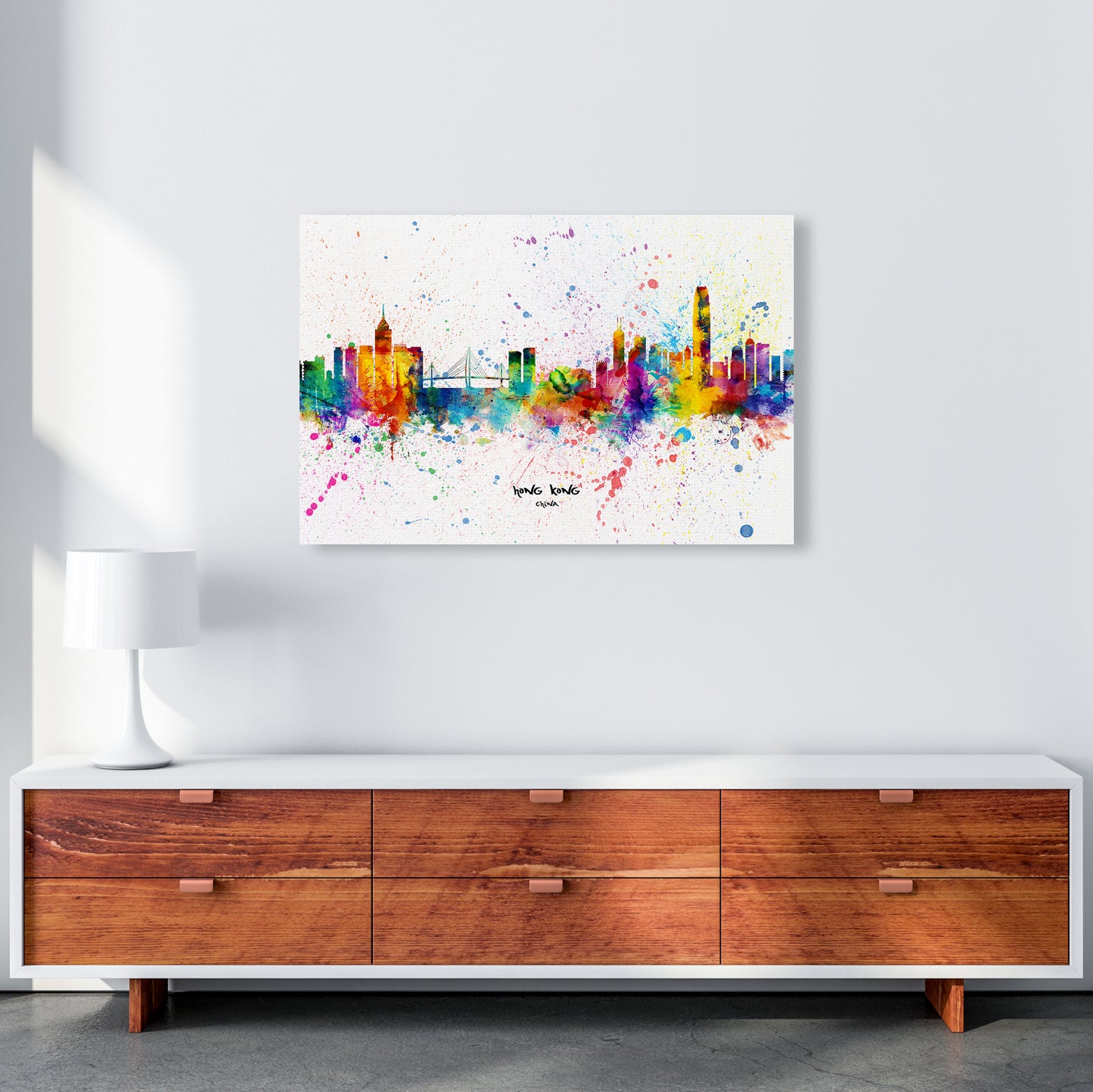 Hong Kong China Skyline Splash Art Print by Michael Tompsett A1 Canvas