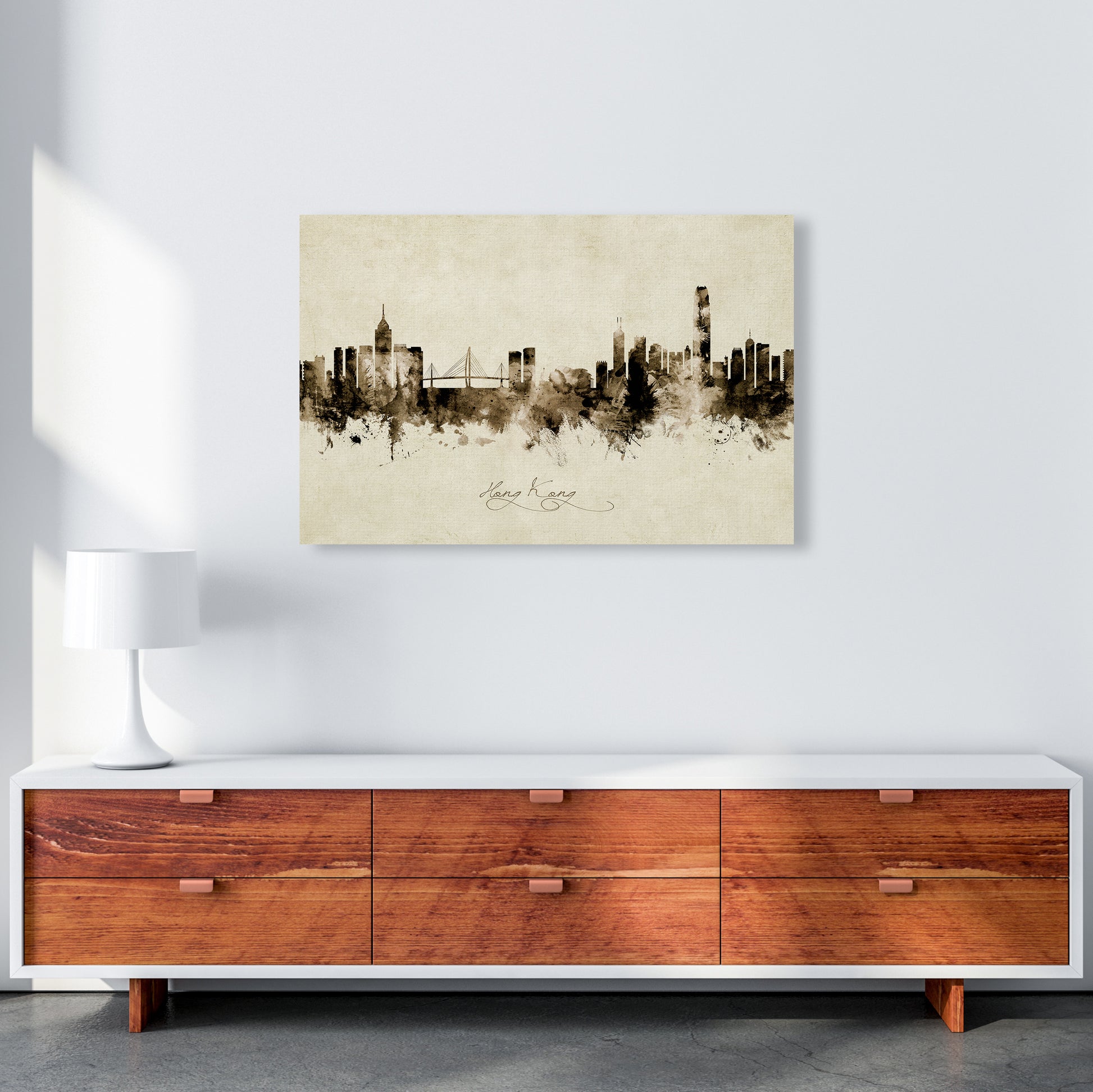 Hong Kong China Skyline Vintage Art Print by Michael Tompsett A1 Canvas