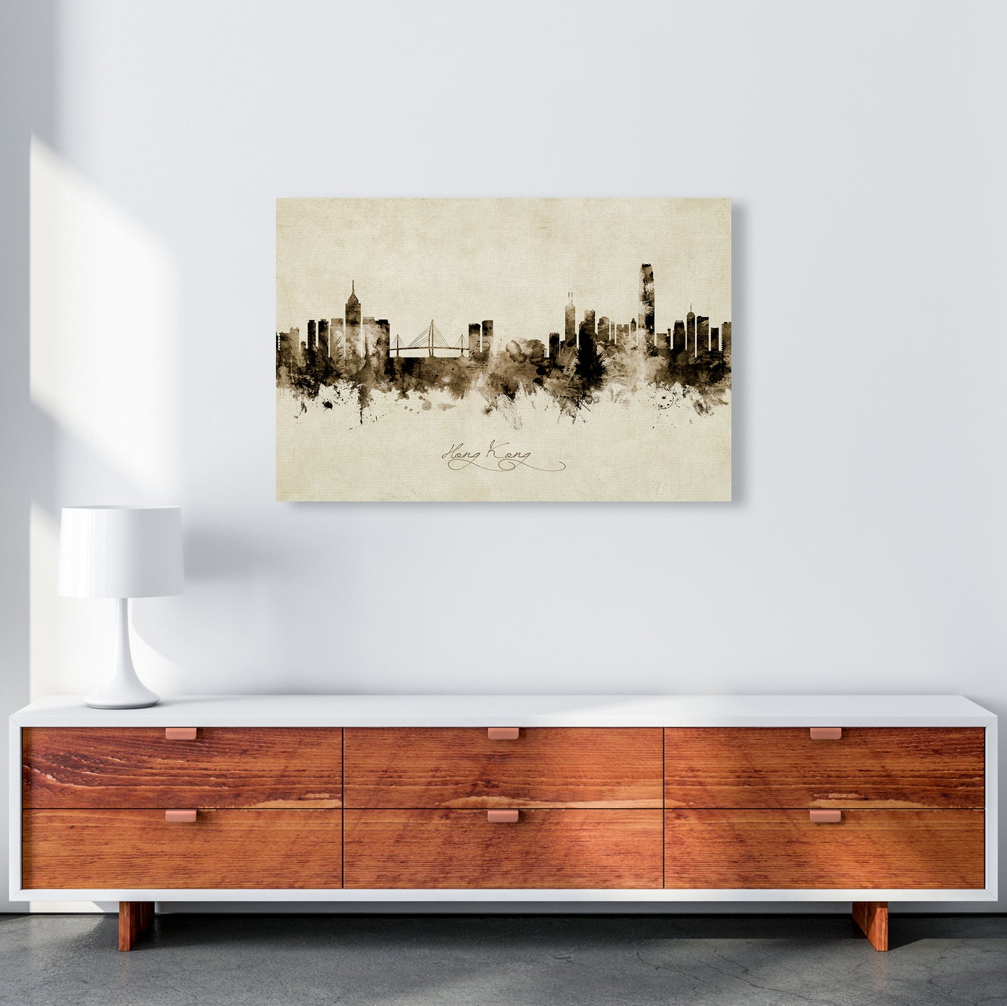 Hong Kong China Skyline Vintage Art Print by Michael Tompsett A1 Canvas