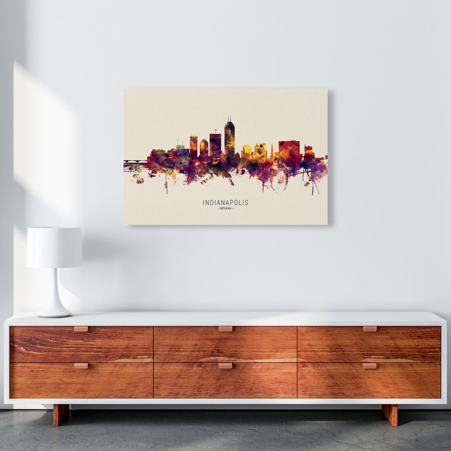 Indianapolis Indiana Skyline Autumn City Name Art Print by Michael Tompsett A1 Canvas