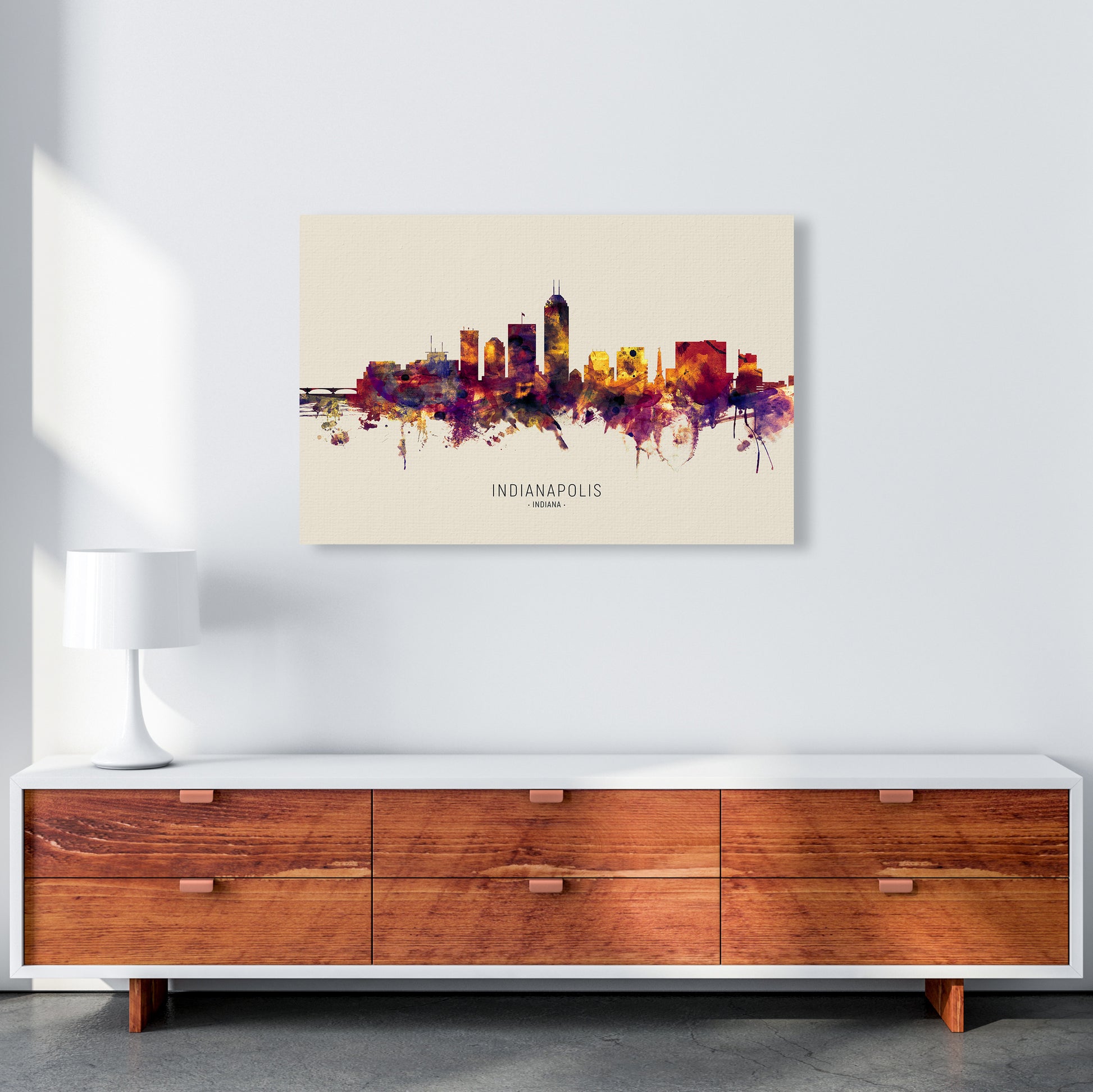 Indianapolis Indiana Skyline Autumn City Name Art Print by Michael Tompsett A1 Canvas