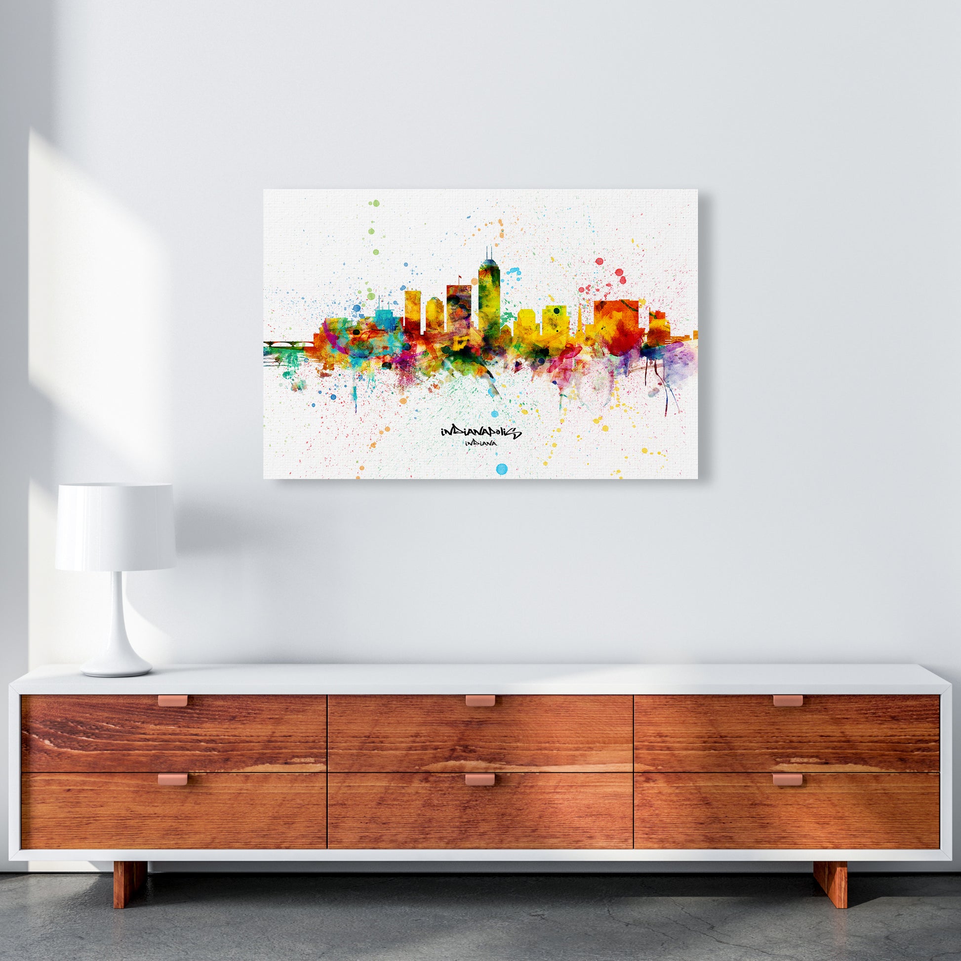 Indianapolis Indiana Skyline Splash Art Print by Michael Tompsett A1 Canvas