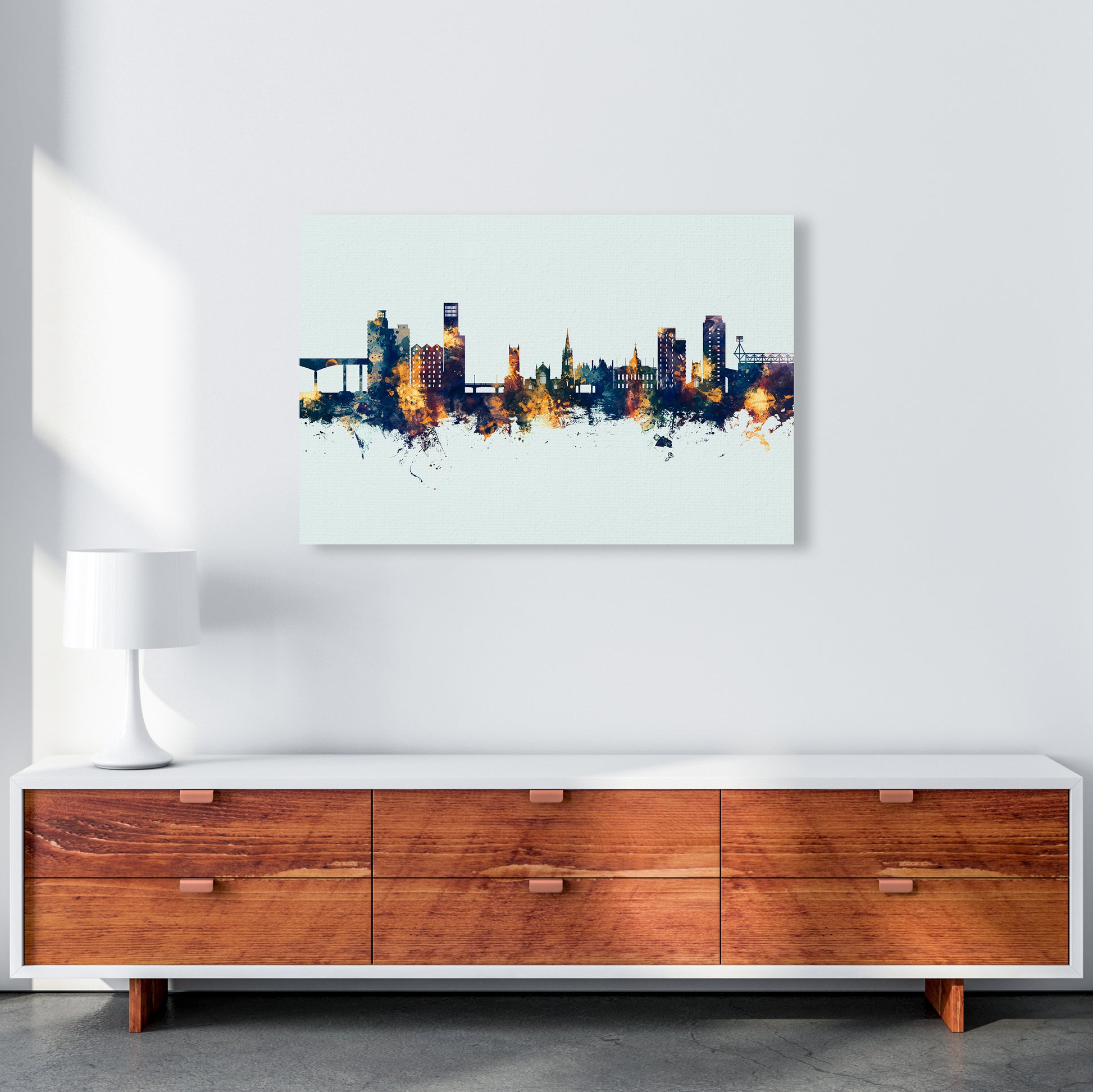 Ipswich England Skyline Blue Orange Art Print by Michael Tompsett A1 Canvas