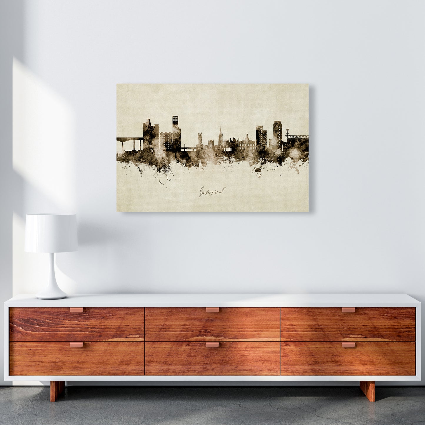 Ipswich England Skyline Vintage Art Print by Michael Tompsett A1 Canvas