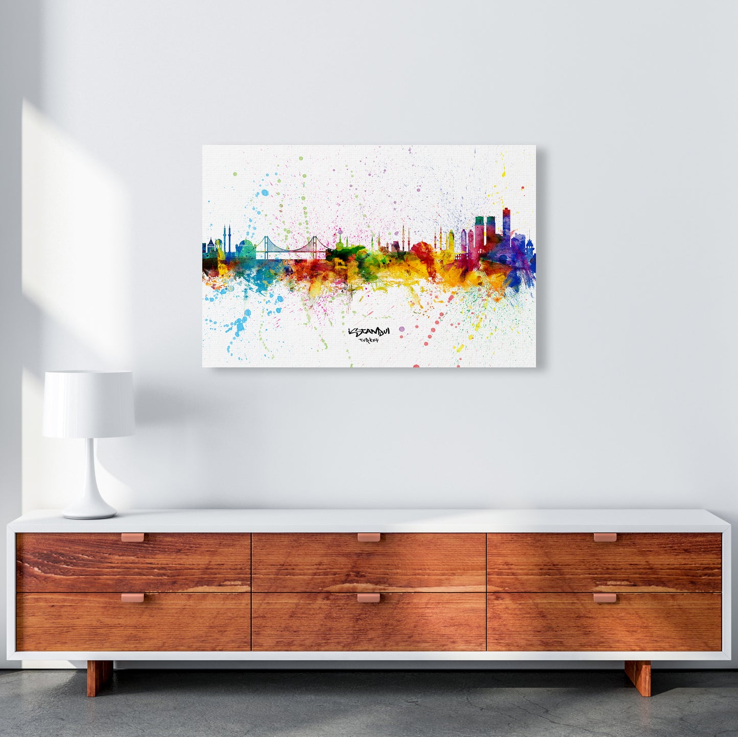 Istanbul Turkey Skyline Splash Art Print by Michael Tompsett A1 Canvas
