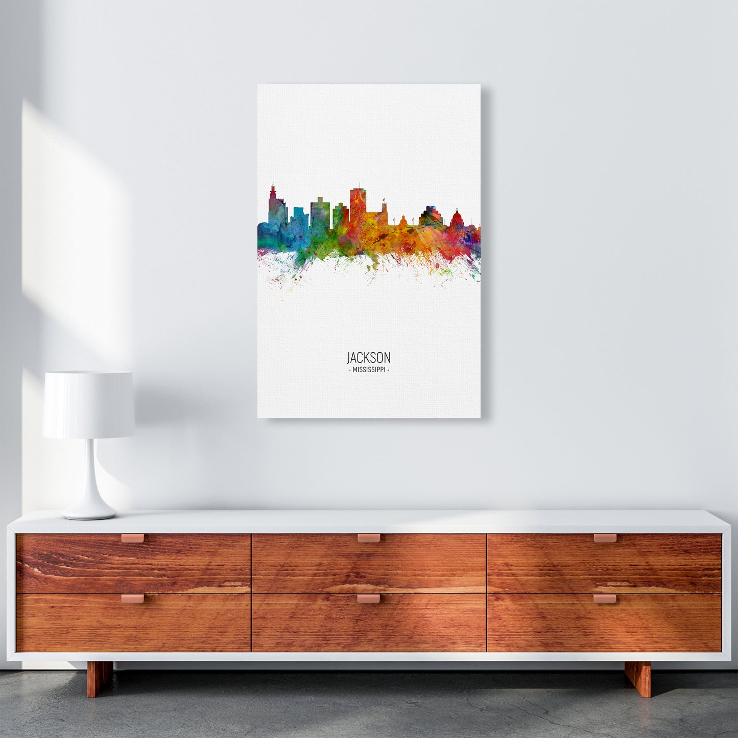 Jackson Mississippi Skyline Portrait Art Print by Michael Tompsett A1 Canvas
