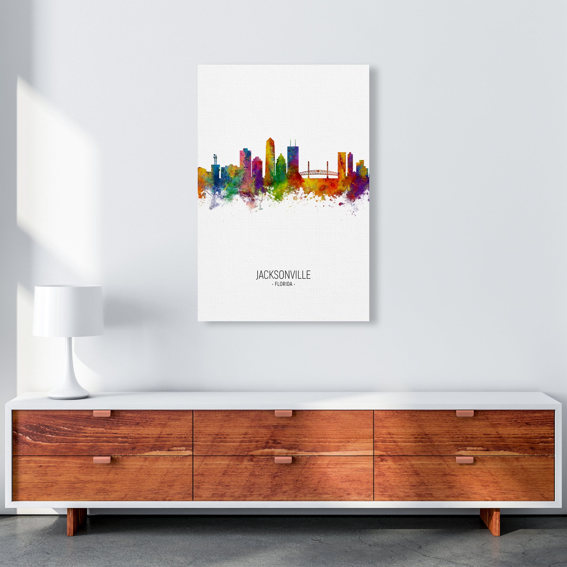 Jacksonville Florida Skyline Portrait Art Print by Michael Tompsett A1 Canvas