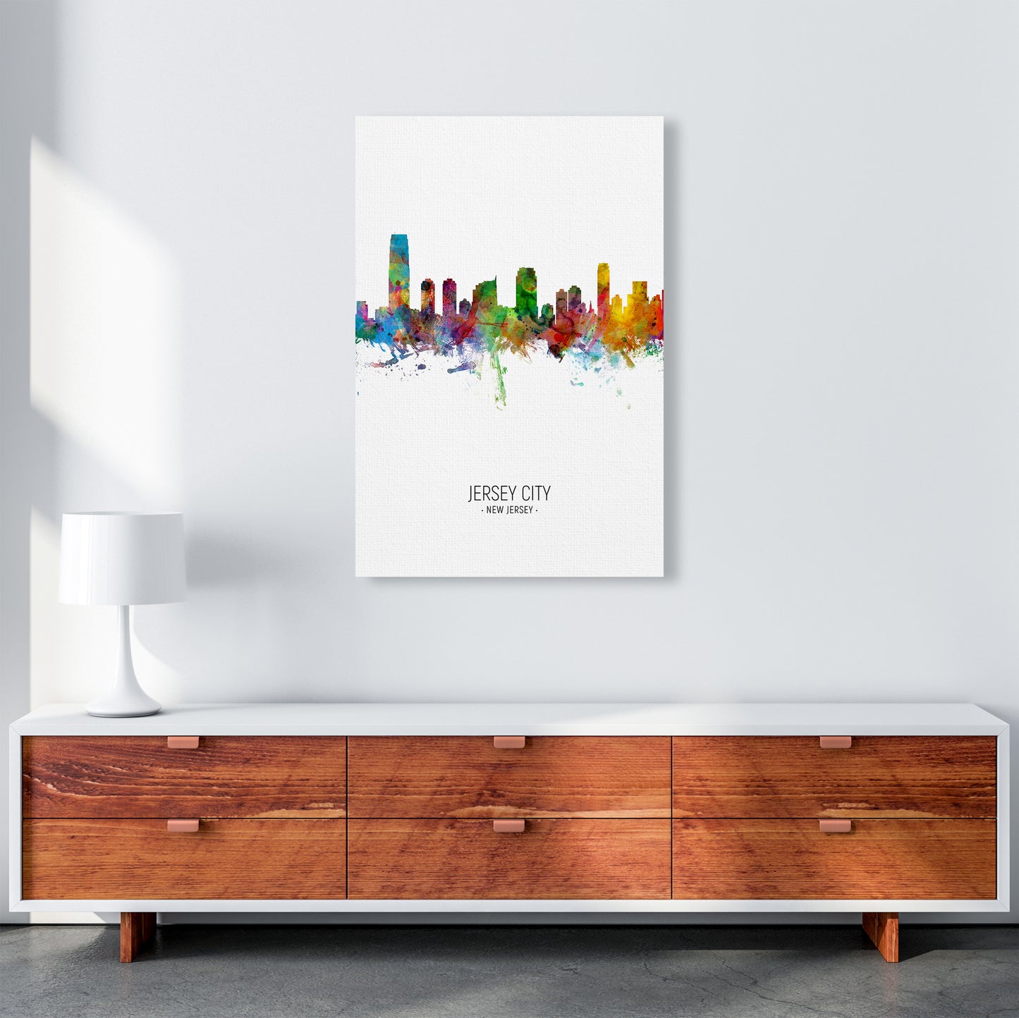 Jersey City New Jersey Skyline Portrait Art Print by Michael Tompsett A1 Canvas