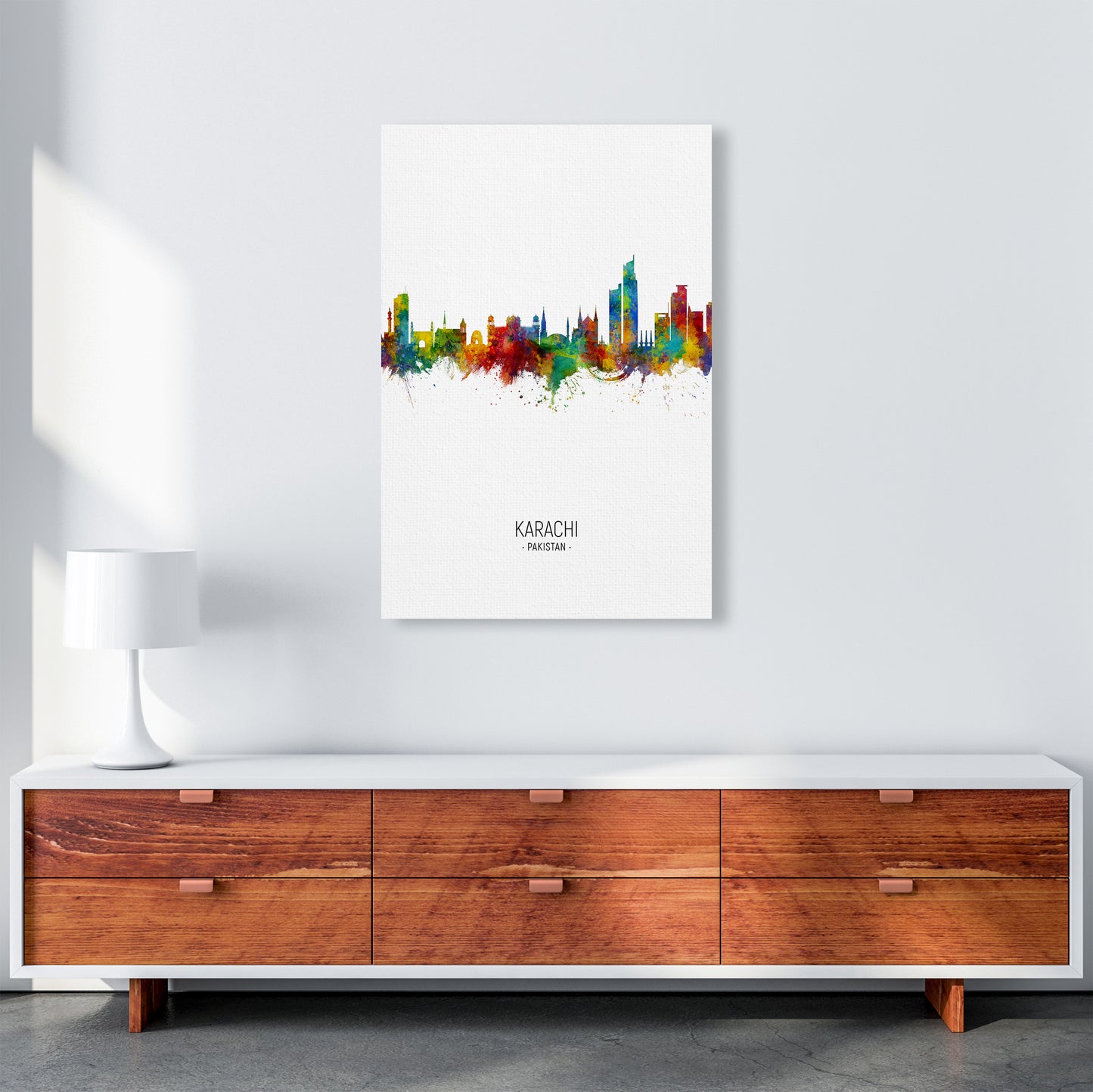 Karachi Pakistan Skyline Portrait Art Print by Michael Tompsett A1 Canvas