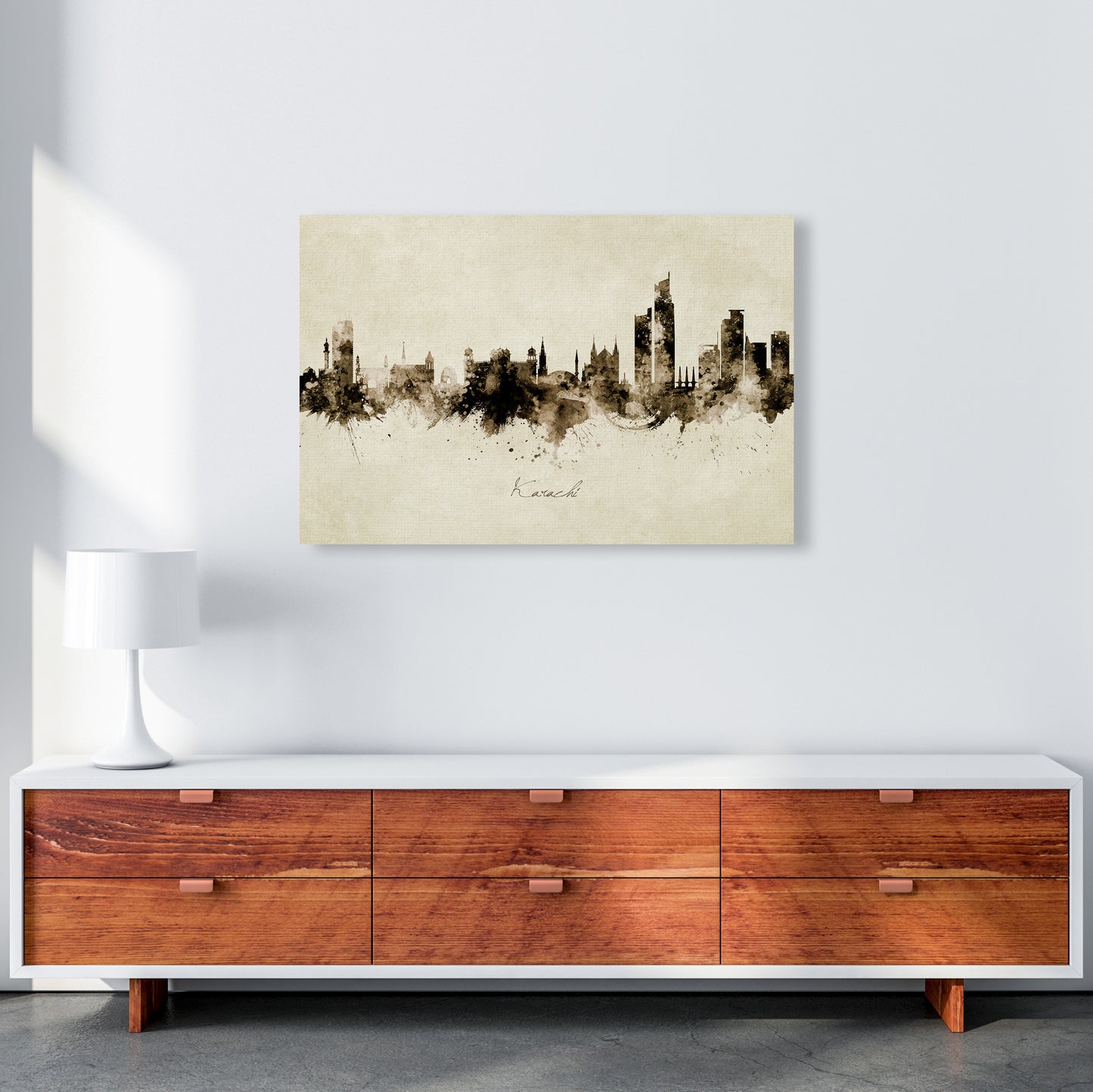 Karachi Pakistan Skyline Vintage Art Print by Michael Tompsett A1 Canvas