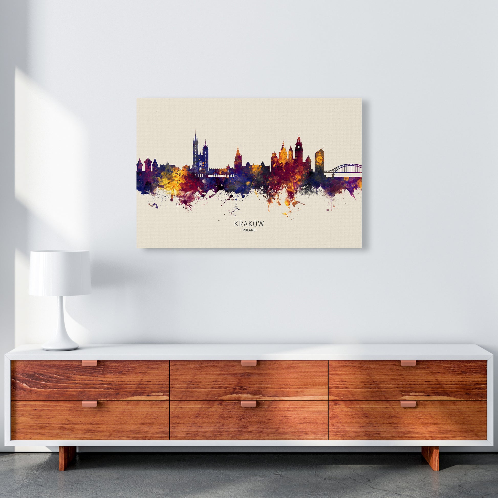 Krakow Poland Skyline Autumn City Name Art Print by Michael Tompsett A1 Canvas